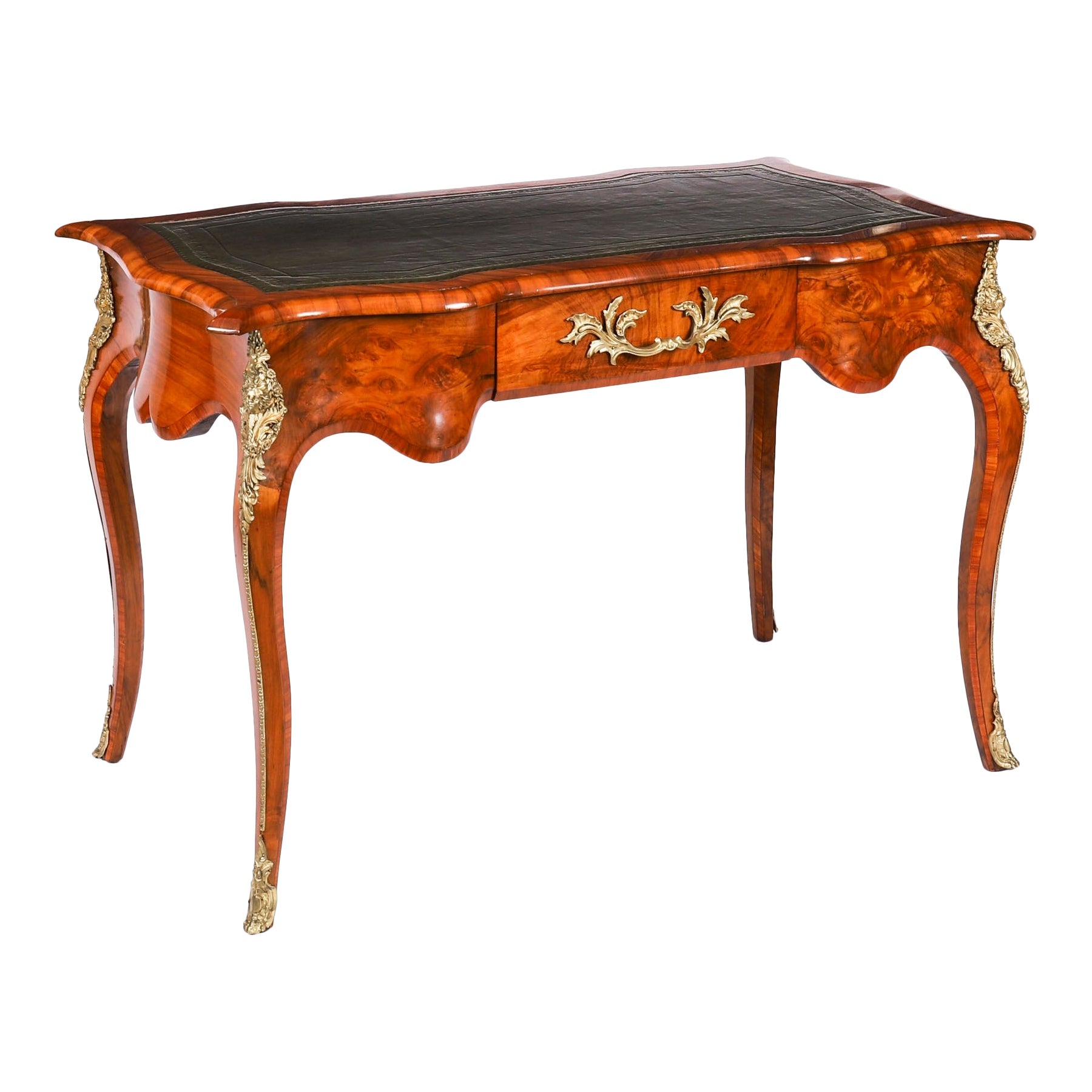 Antique French Burr Walnut Writing Table Desk Bureau Plat c.1870 114x65cm
