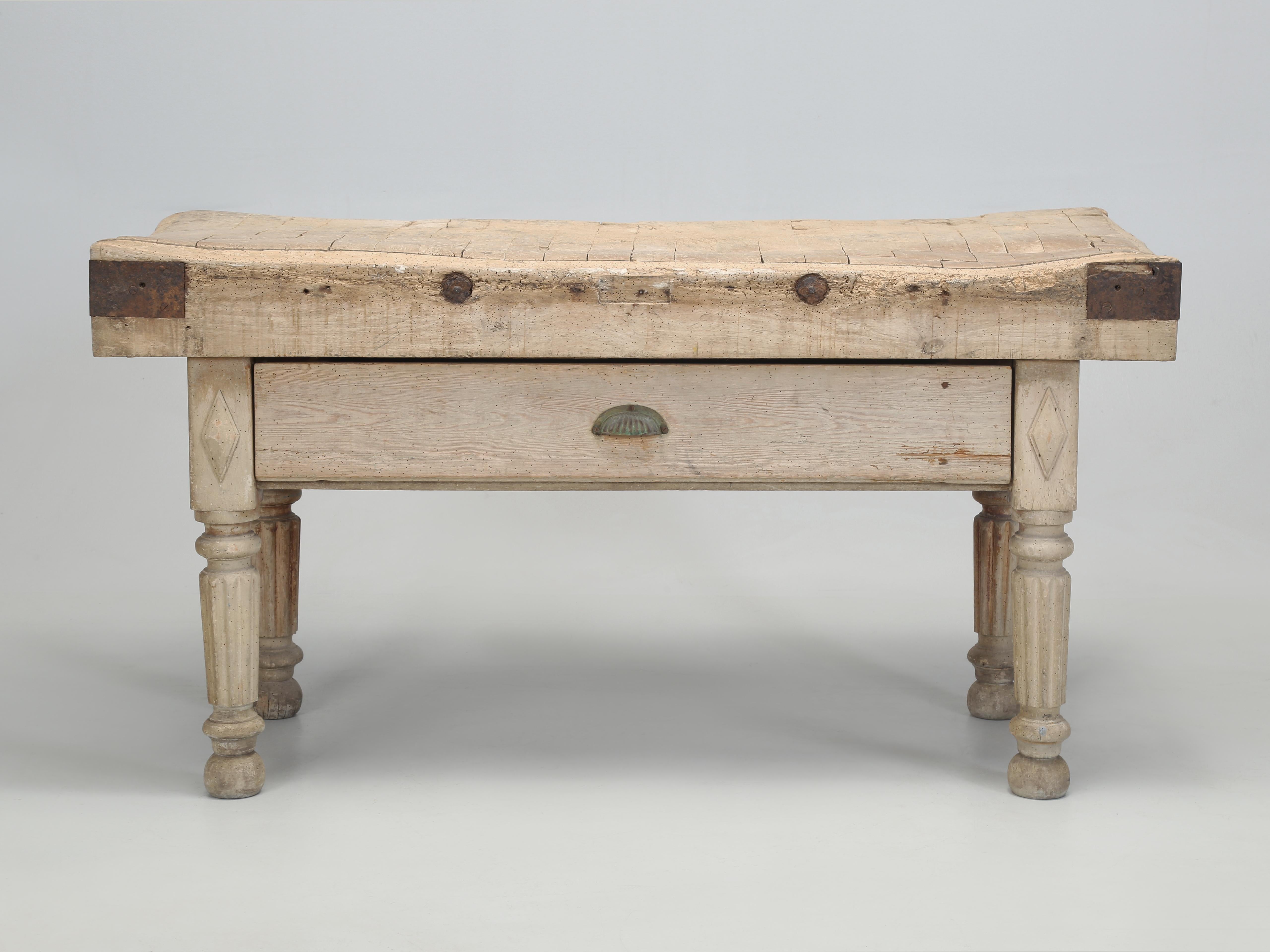 Hand-Crafted Antique French Butcher Block or Kitchen Island with an Amazing Natural Patina  For Sale
