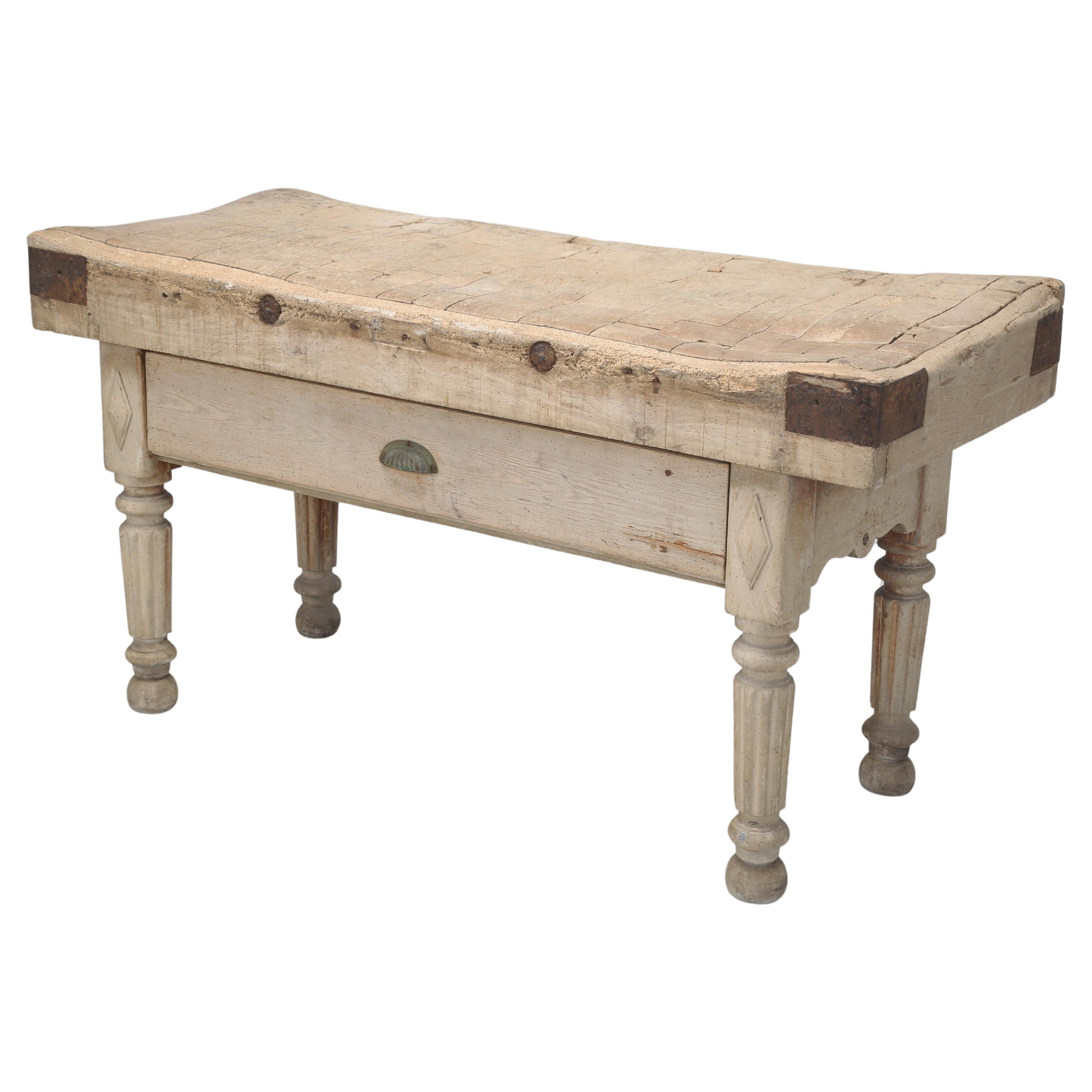 Antique French Butcher Block or Kitchen Island with an Amazing Natural Patina  For Sale