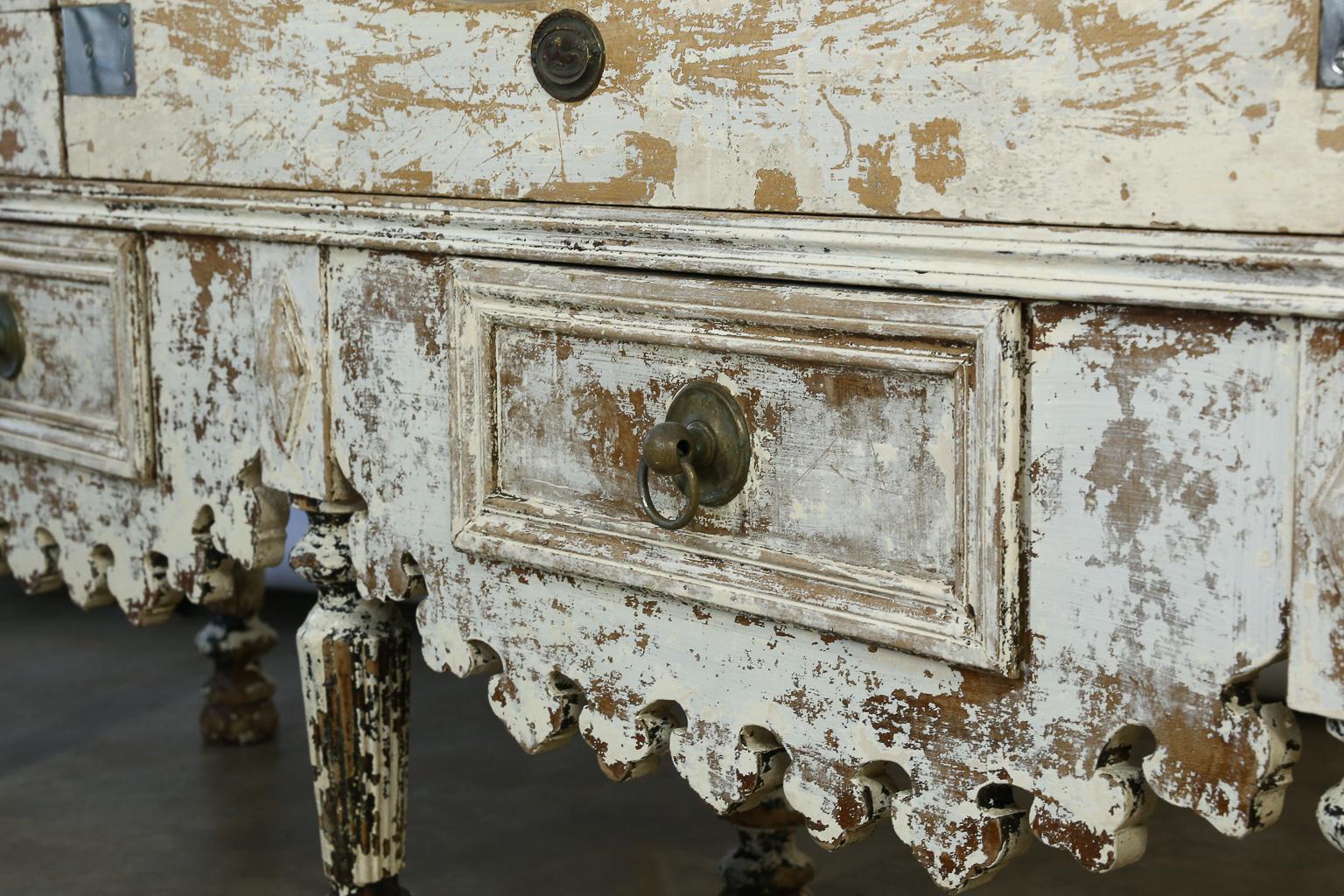 19th Century Antique French Butcher Table with Marble
