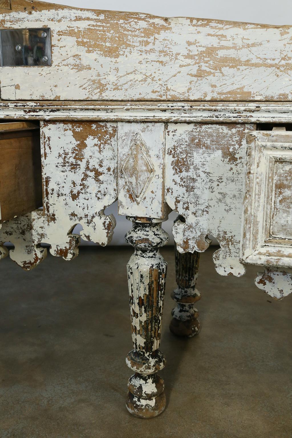 Antique French Butcher Table with Marble 4