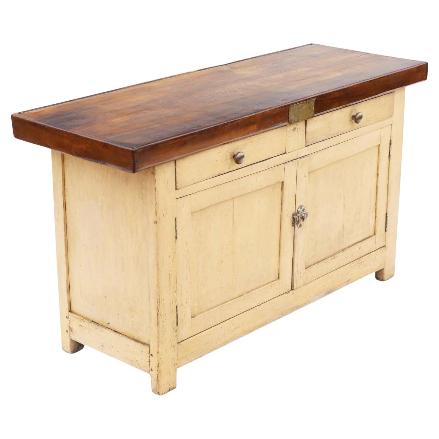 Antiguo Armario Francés de Bloque de Carnicero Mueble de Cocina Mesa - Alta Calidad