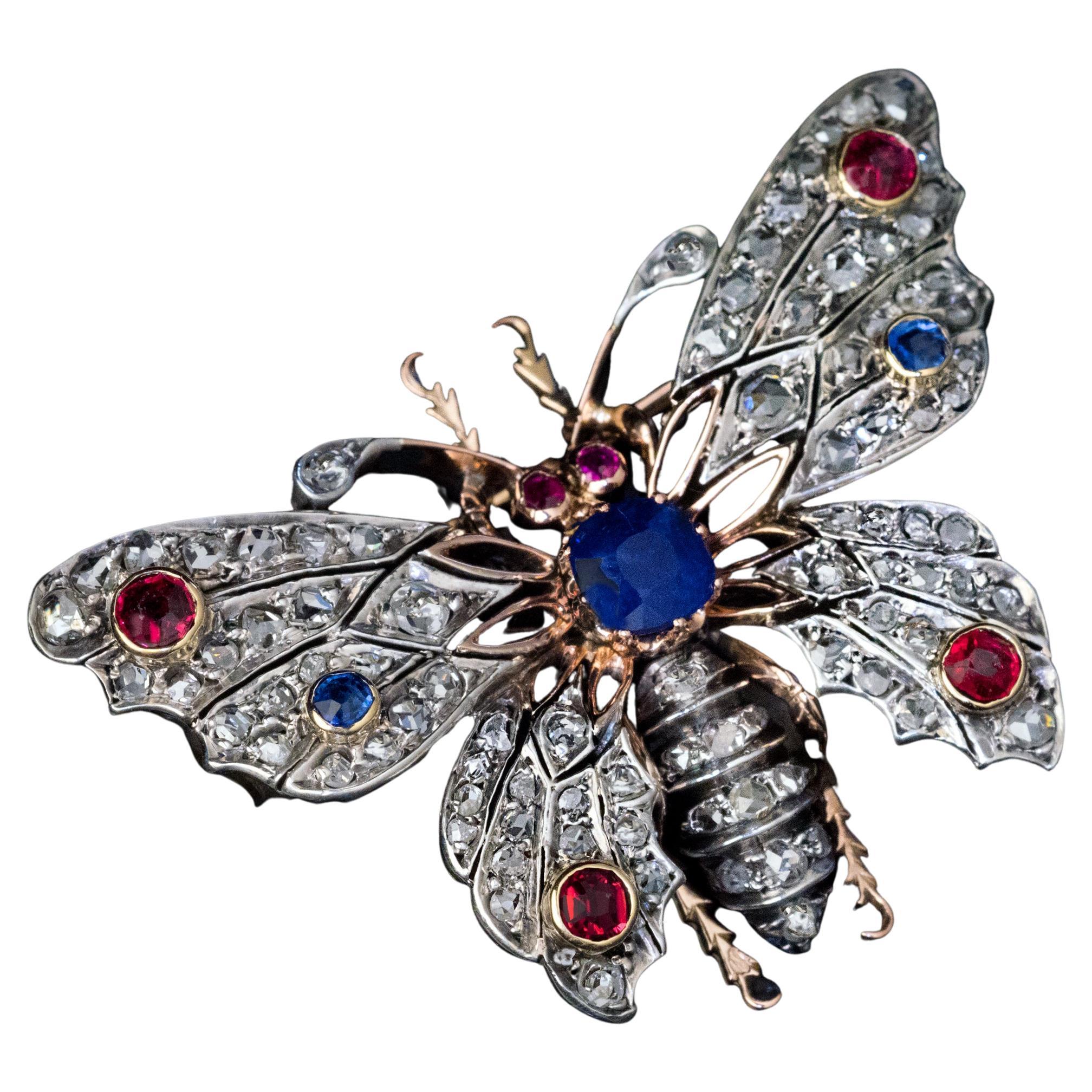 Antique French Butterfly Brooch Pin, 1890s For Sale