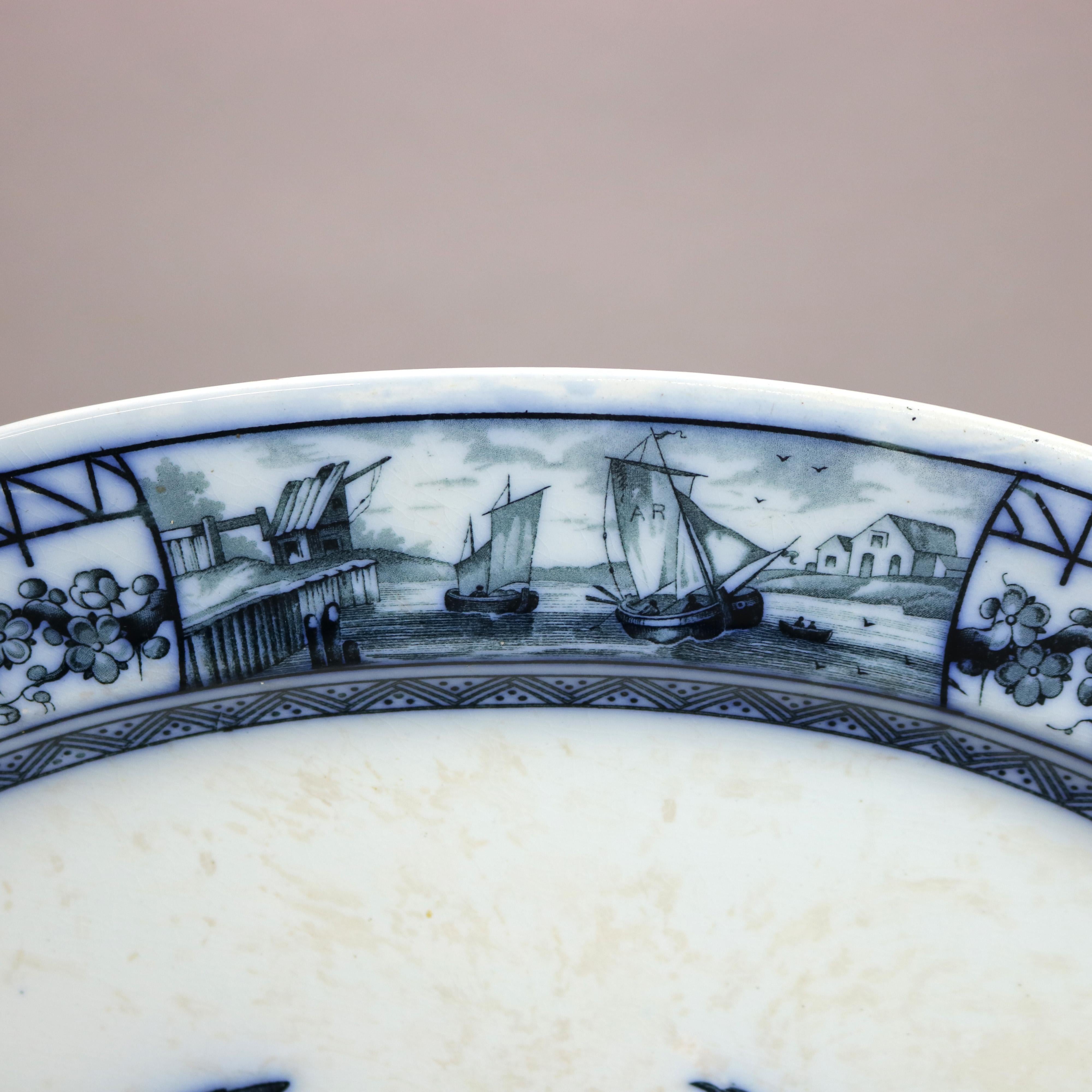 Antique French BWM & Co Blue & White Stoneware Bird Platter, c1850 In Good Condition In Big Flats, NY