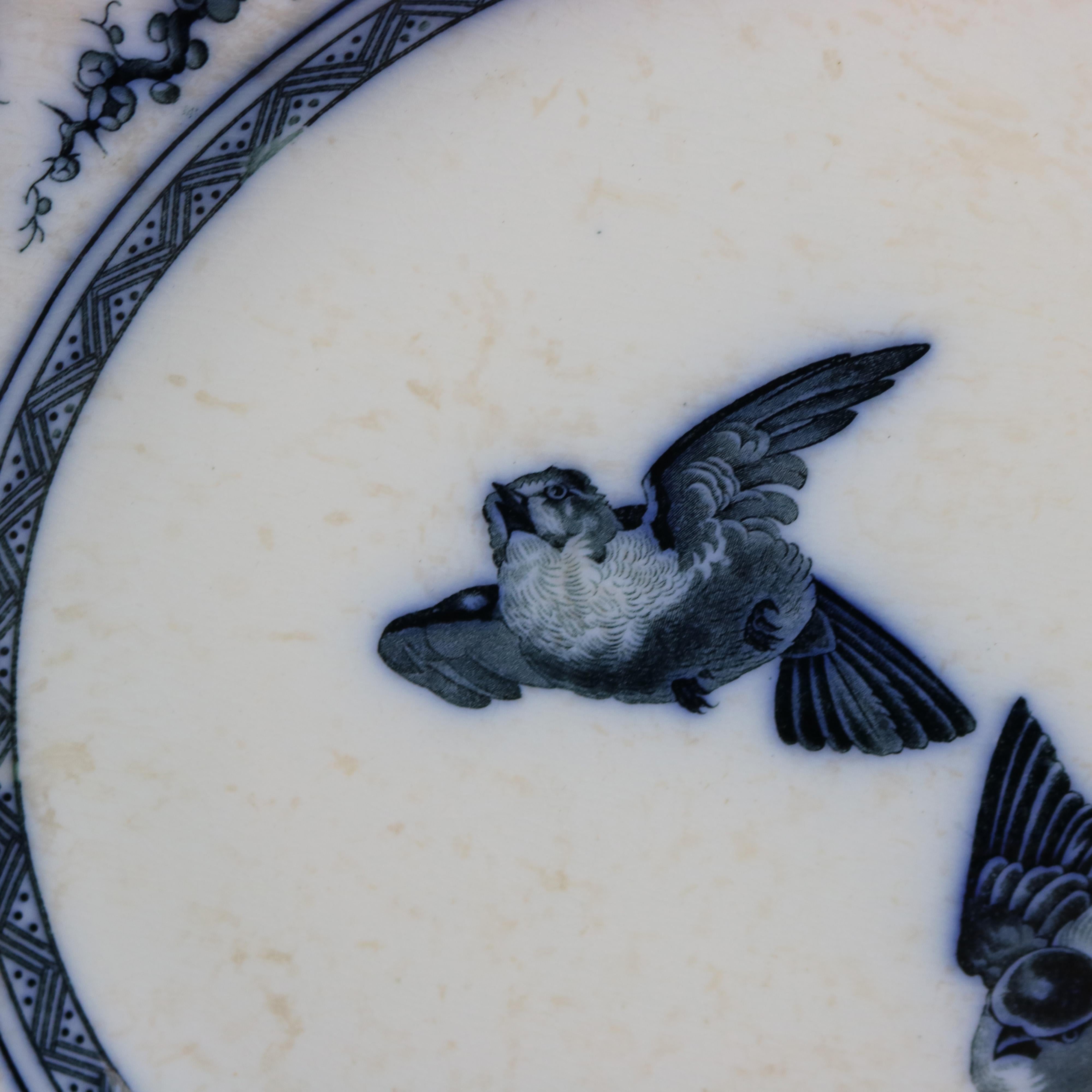 Antique French BWM & Co Blue & White Stoneware Bird Platter, c1850 1