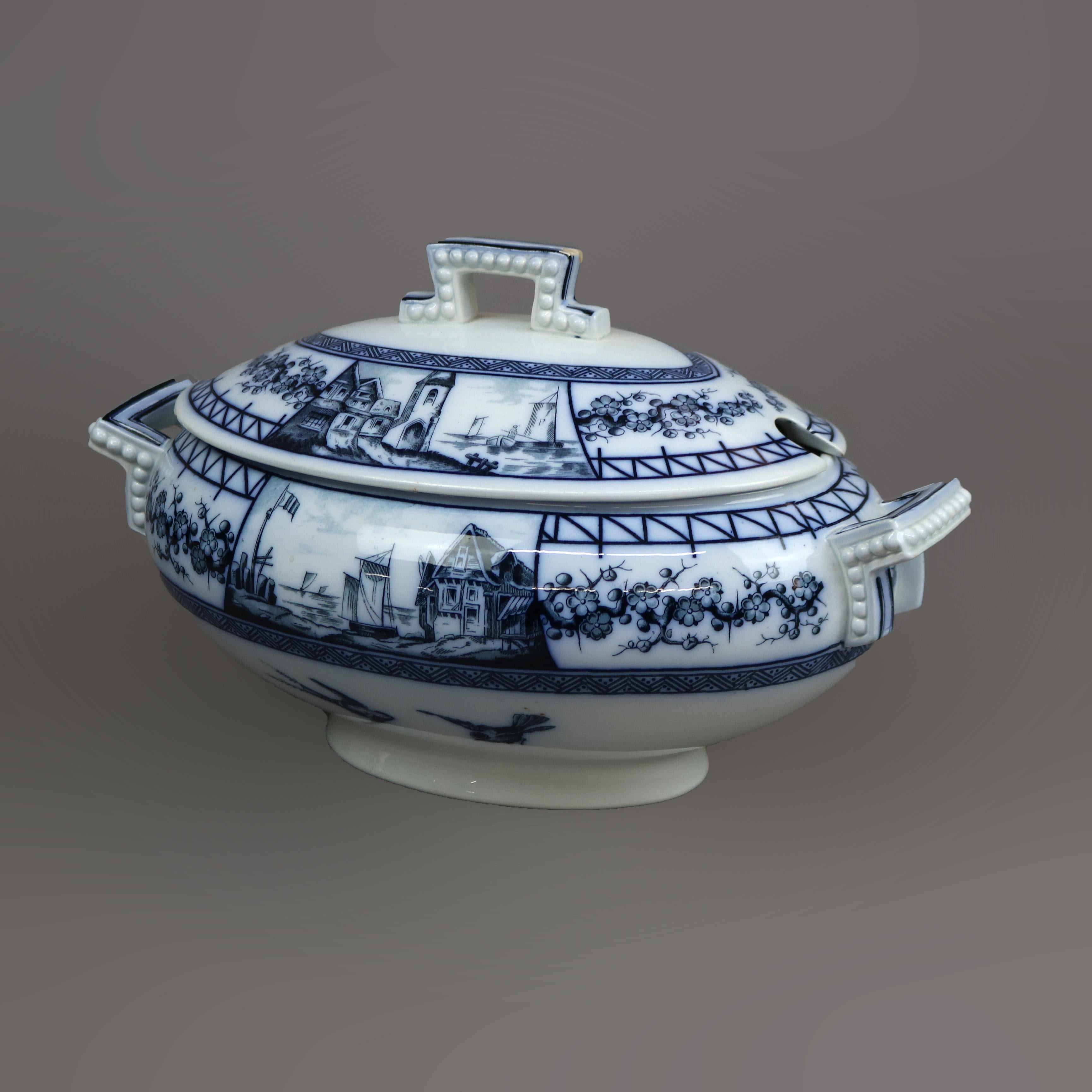 Antique French BWM & Co Blue & White Stoneware Bird Tureen, c1850 In Good Condition In Big Flats, NY