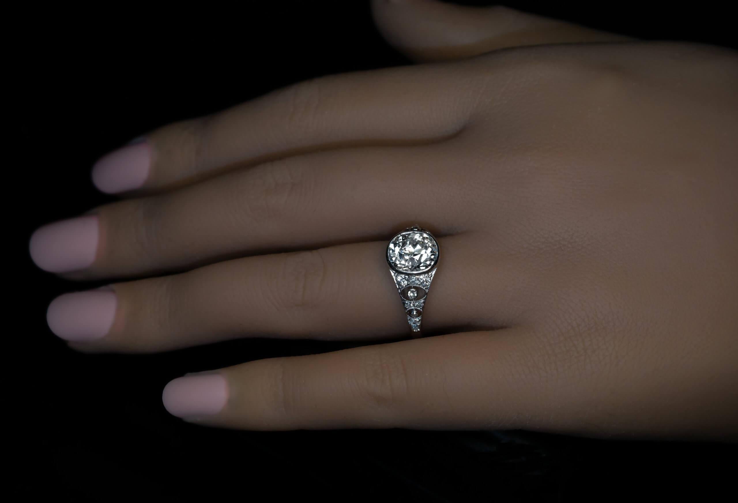 Art Deco Antique French c. 2.55 Ct Diamond Platinum Engagement Ring 1910s For Sale