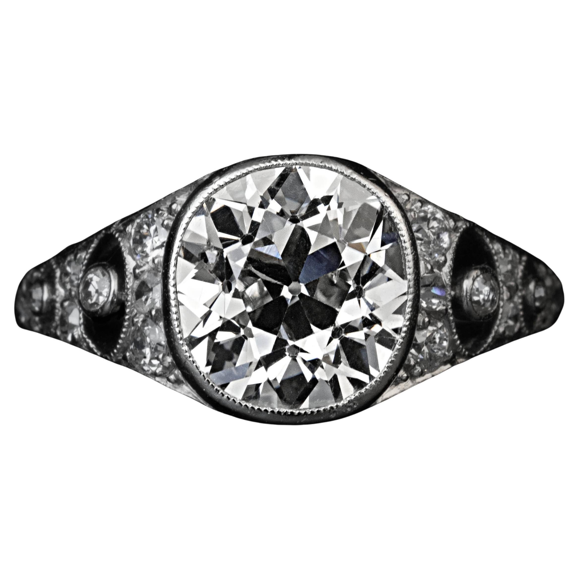 Antique French c. 2.55 Ct Diamond Platinum Engagement Ring 1910s For Sale