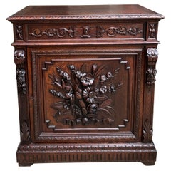 Antique French Cabinet Carved Oak Black Forest Floral Renaissance Foyer Table