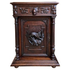 Antique French Cabinet Carved Oak Black Forest Hunt Lodge Carved FOX c1890