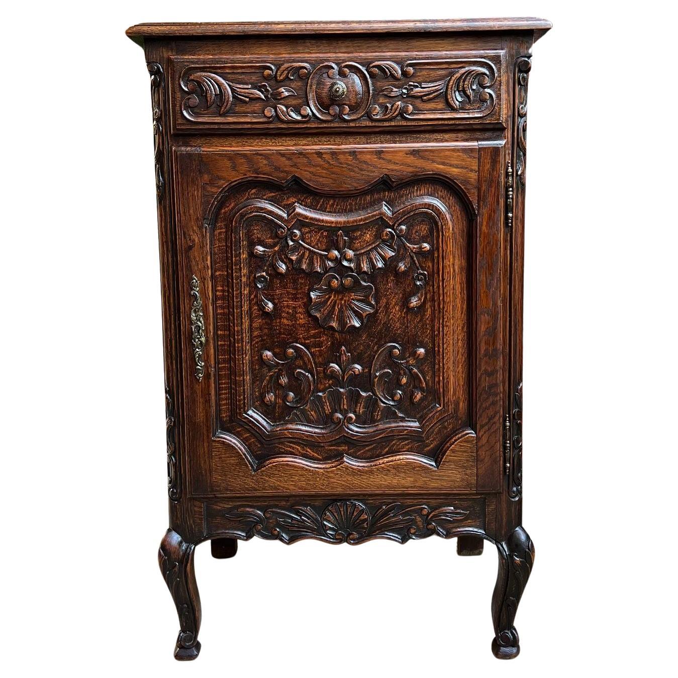 Antique French Cabinet Carved Oak Louis XV Petite Foyer Side Table c1890