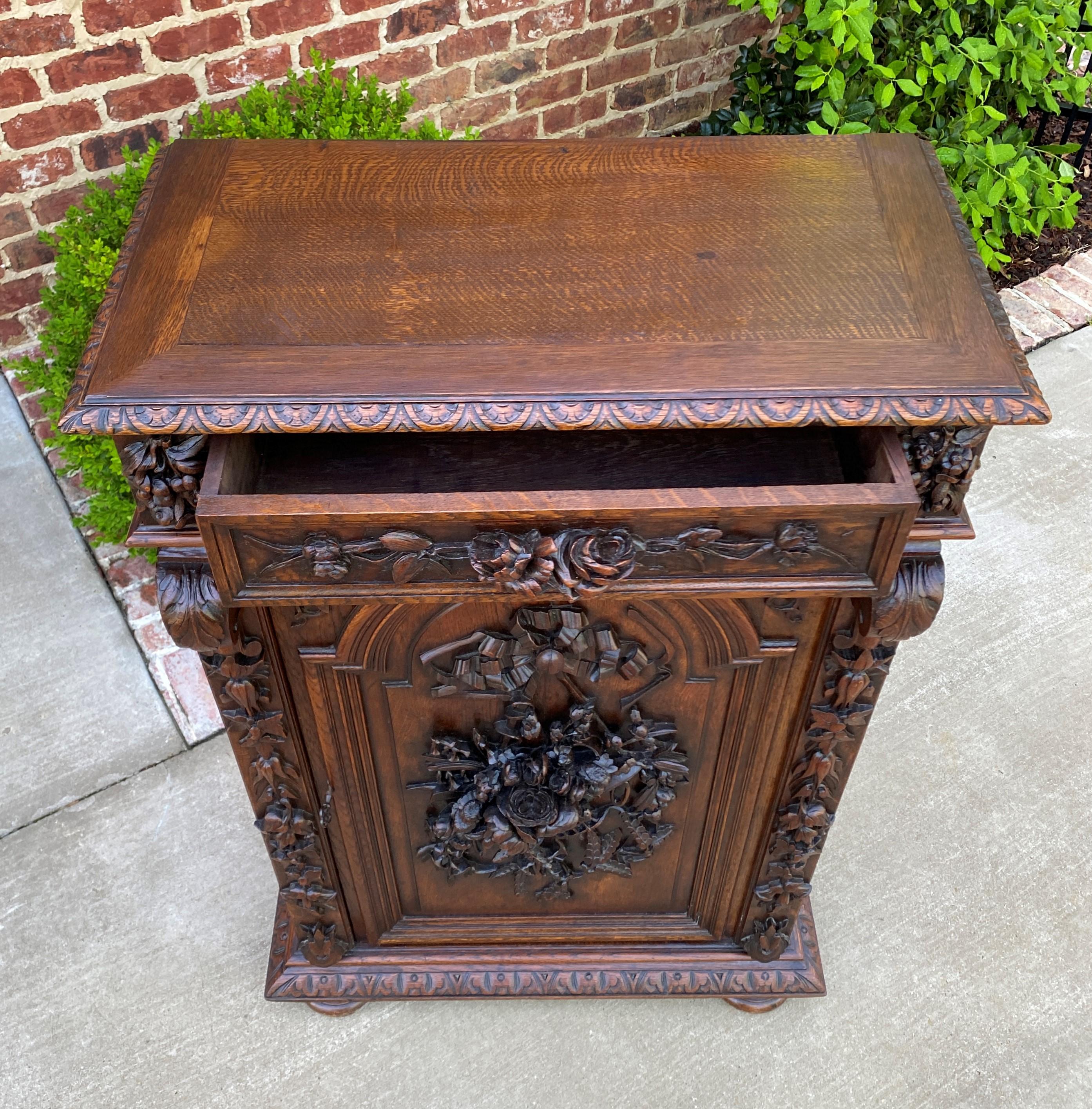 Antique French Cabinet Chest Bookcase Carved Oak Renaissance Revival Roses Tall 4
