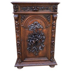 Antique French Cabinet Chest Bookcase Carved Oak Renaissance Revival Roses Tall