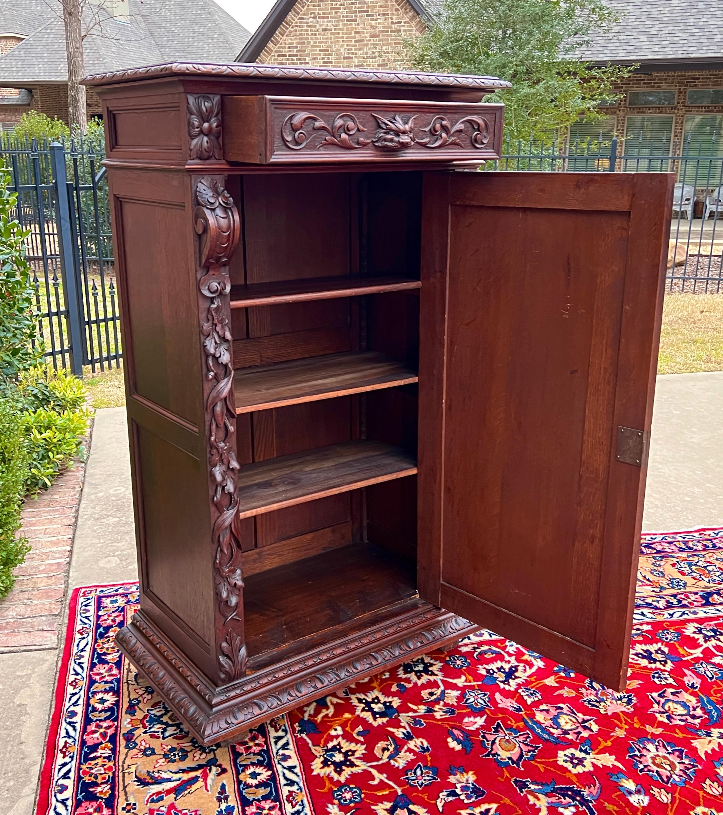 Antique French Cabinet Cupboard Bookcase Storage Drawer Carved Lion Oak 19th C. in vendita 2