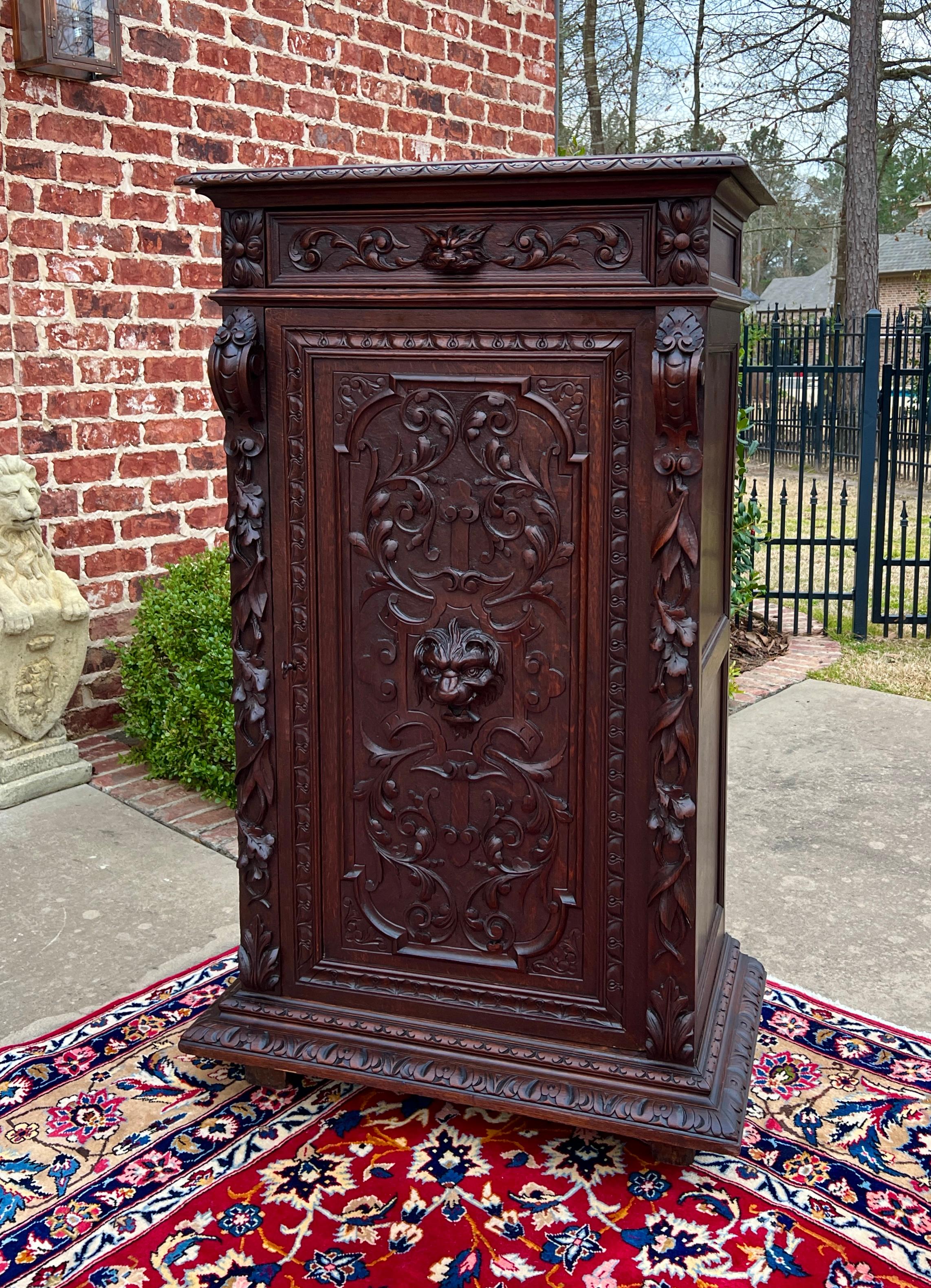 Antique French Cabinet Cupboard Bookcase Storage Drawer Carved Lion Oak 19th C. in vendita 3