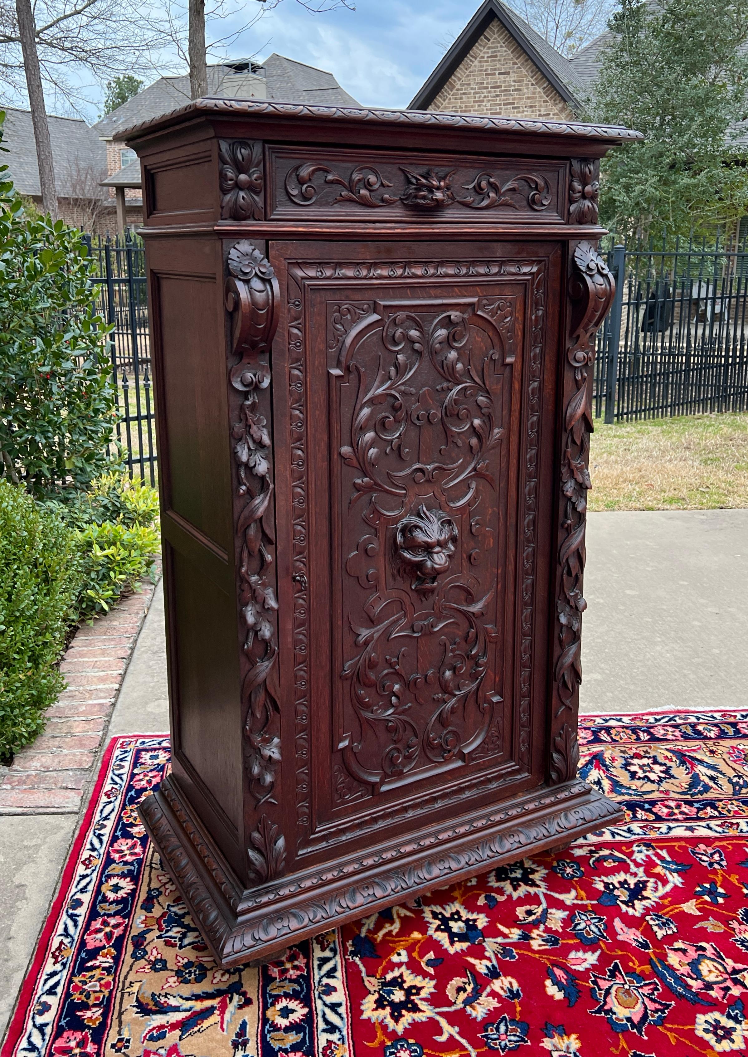 Antique French Cabinet Cupboard Bookcase Storage Drawer Carved Lion Oak 19th C. in vendita 4