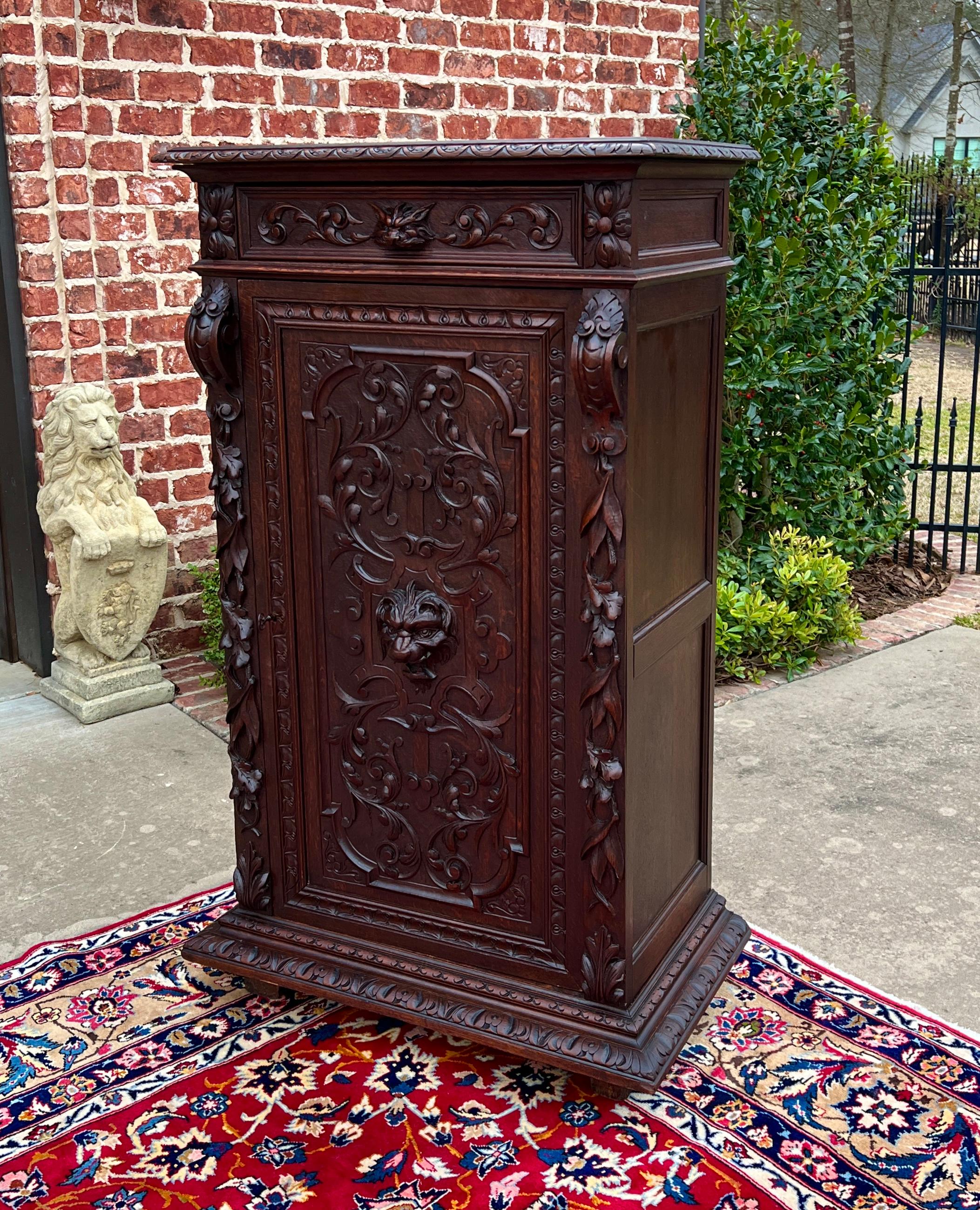 Antique French Cabinet Cupboard Bookcase Storage Drawer Carved Lion Oak 19th C. in vendita 6