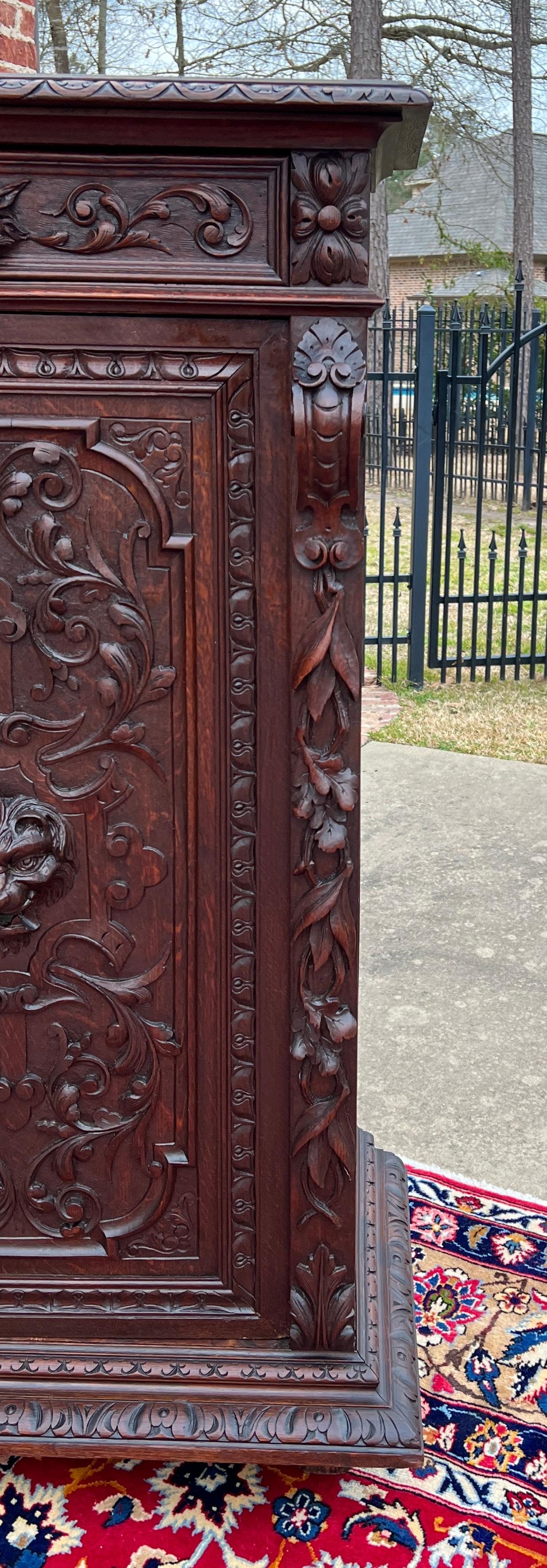 Antique French Cabinet Cupboard Bookcase Storage Drawer Carved Lion Oak 19th C. in vendita 7