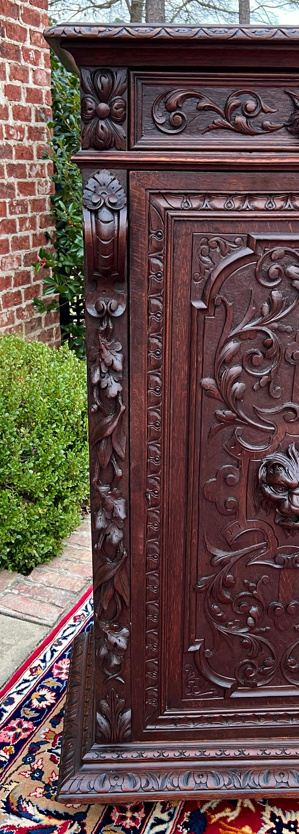 Antique French Cabinet Cupboard Bookcase Storage Drawer Carved Lion Oak 19th C. in vendita 8