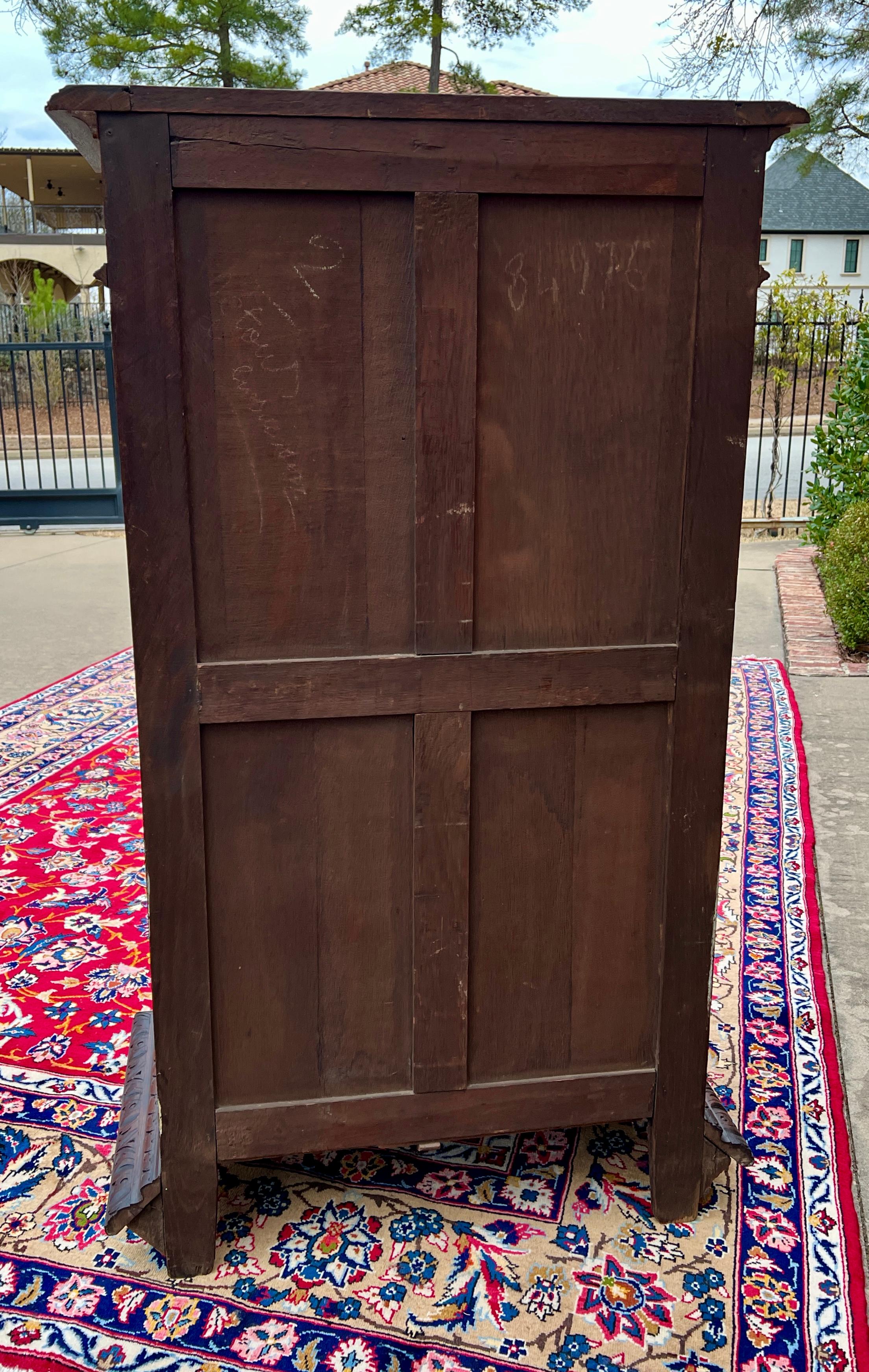 Antique French Cabinet Cupboard Bookcase Storage Drawer Carved Lion Oak 19th C. in vendita 10