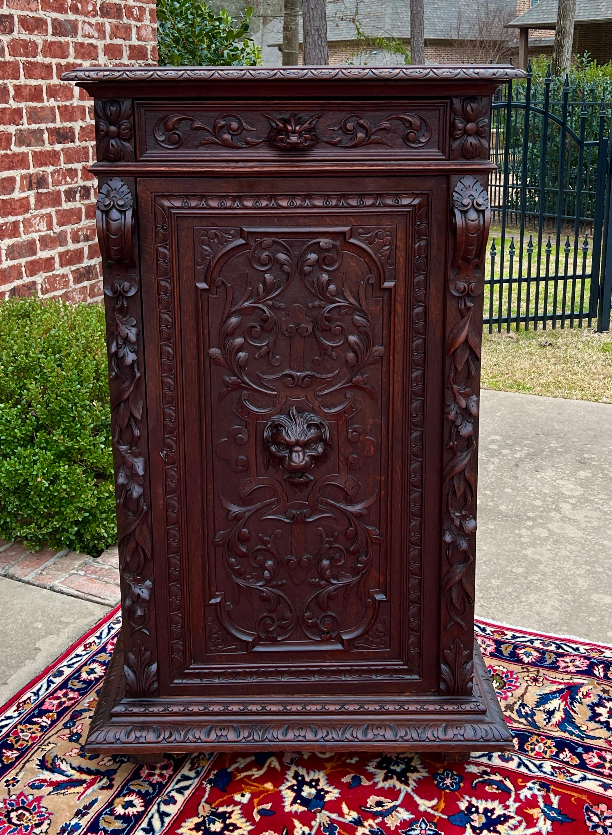     Armadio antico in quercia francese splendidamente intagliato con cassetto e chiave~~c. 1890s 

    Porta a testa di leone altamente intagliata con cassetto superiore e tre ripiani interni regolabili/rimovibili


    Un pezzo perfetto che può