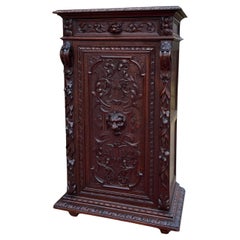 Antique French Cabinet Cupboard Bookcase Storage Drawer Carved Lion Oak 19th C