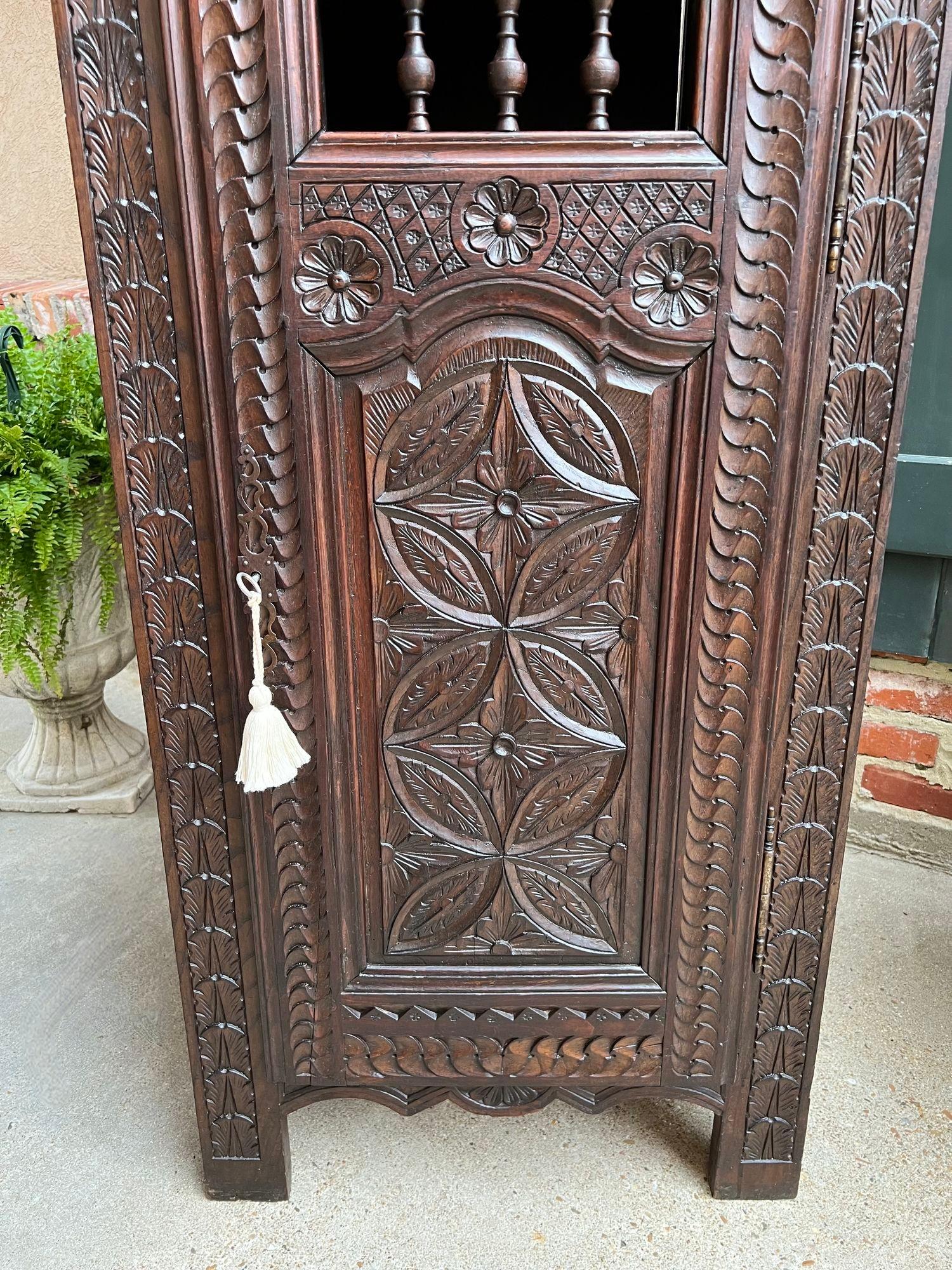 Antique French Cabinet Cupboard Brittany Breton Carved Oak TALL Ship Spindle For Sale 13