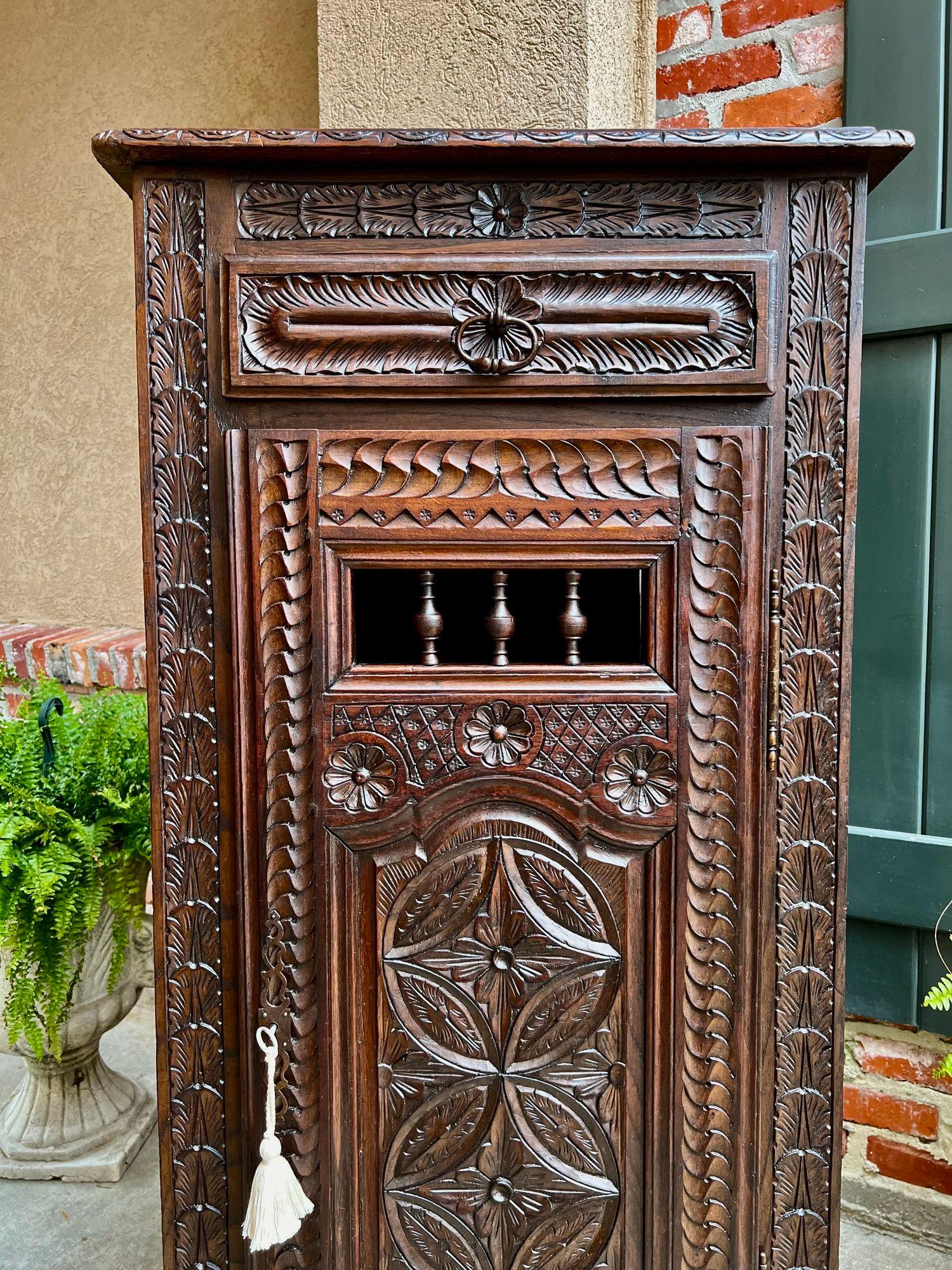 Hand-Carved Antique French Cabinet Cupboard Brittany Breton Carved Oak TALL Ship Spindle For Sale