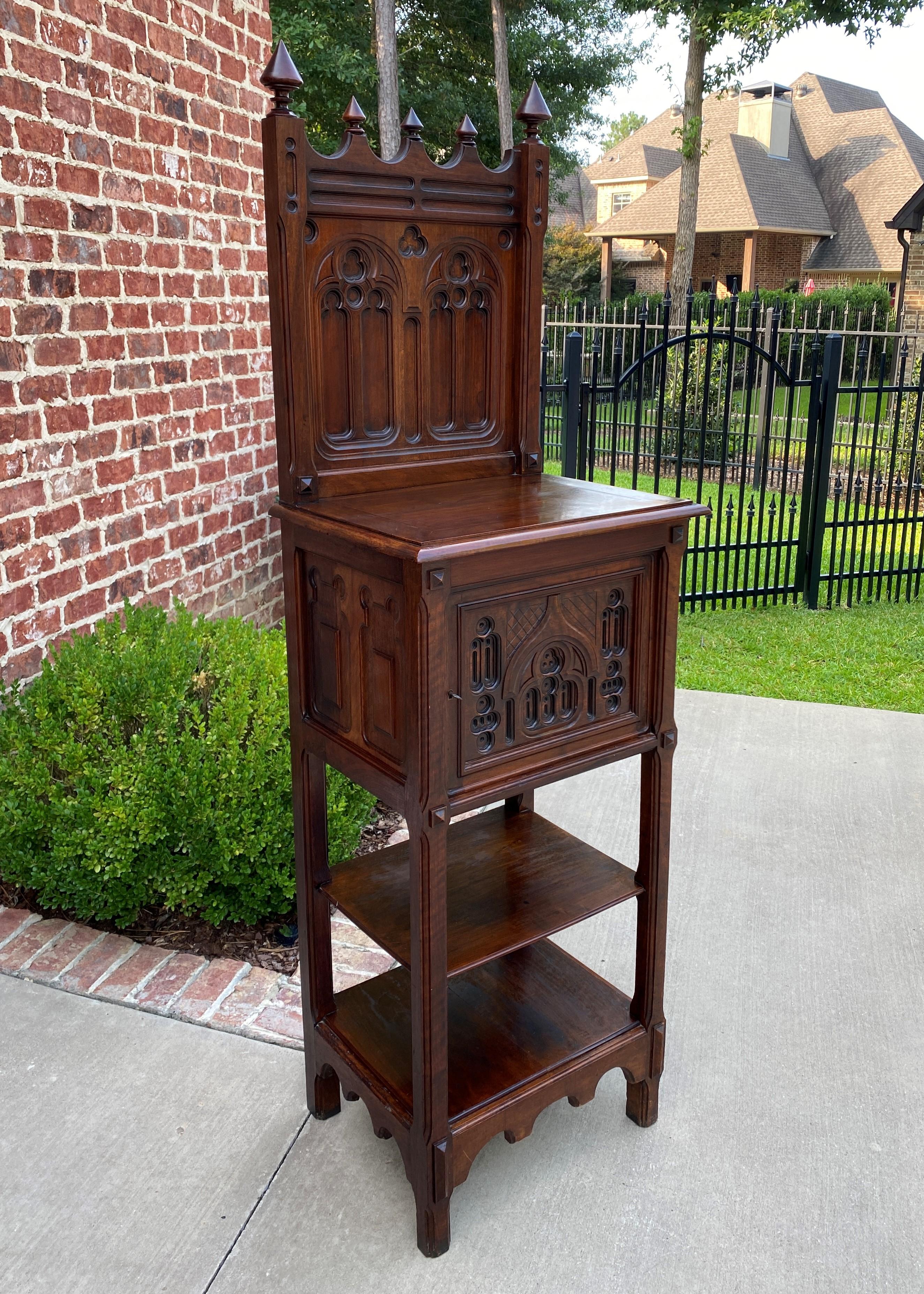 Antique French Cabinet Cupboard Pedestal Bookcase Bar Gothic Revival Petite 6