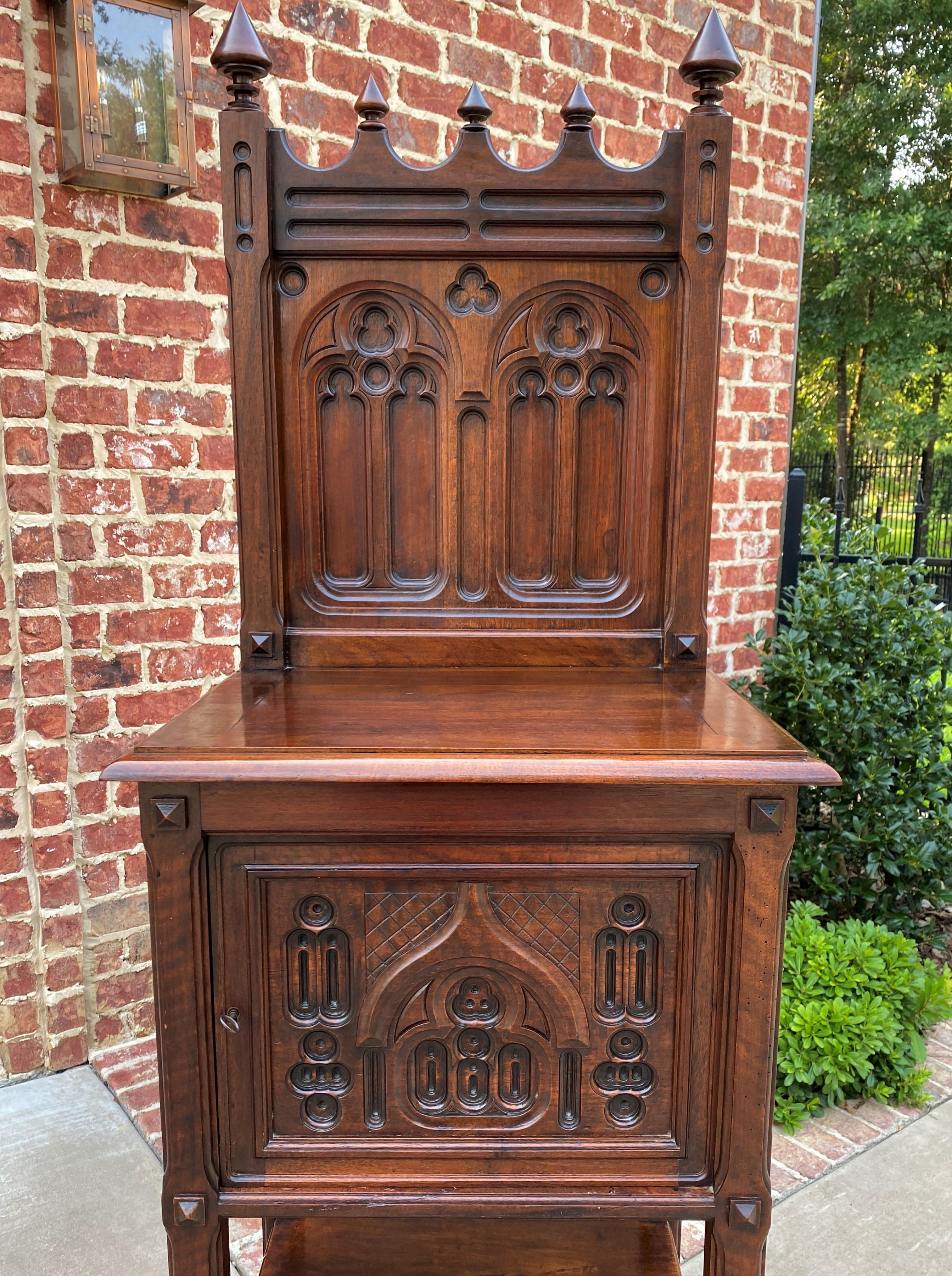 Antique French Cabinet Cupboard Pedestal Bookcase Bar Gothic Revival Petite In Good Condition In Tyler, TX