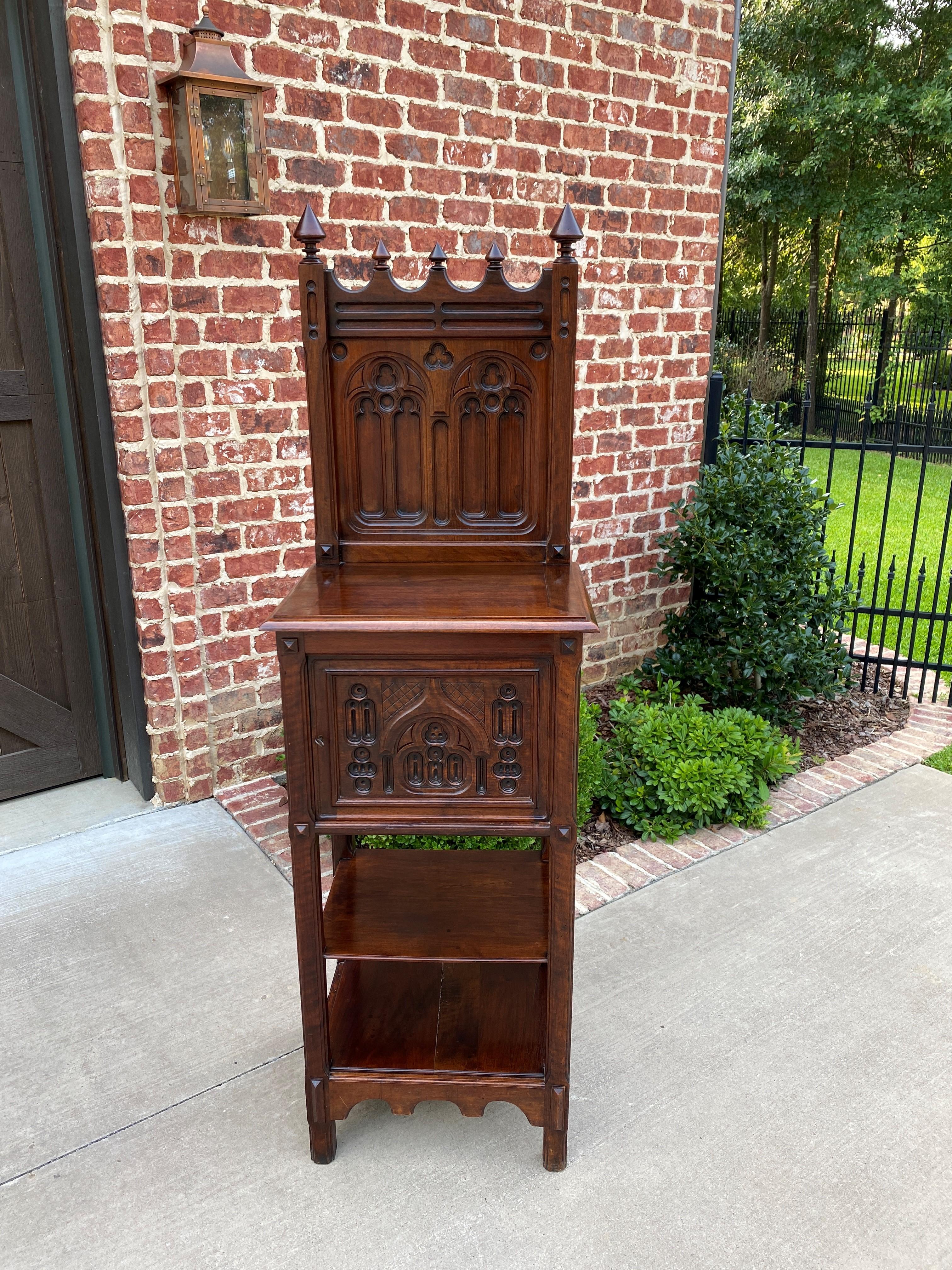 Antique French Cabinet Cupboard Pedestal Bookcase Bar Gothic Revival Petite 1