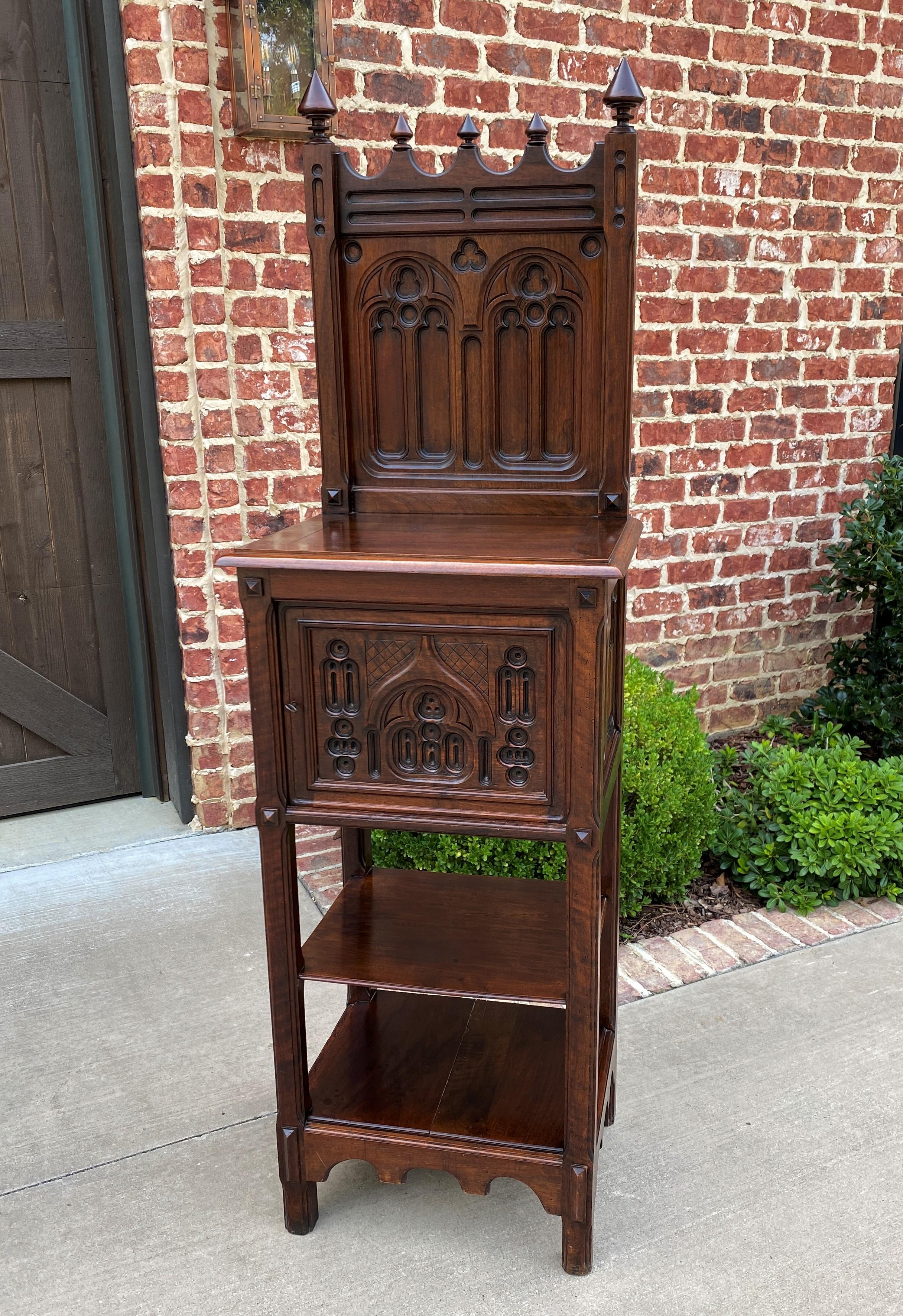 Antique French Cabinet Cupboard Pedestal Bookcase Bar Gothic Revival Petite 3