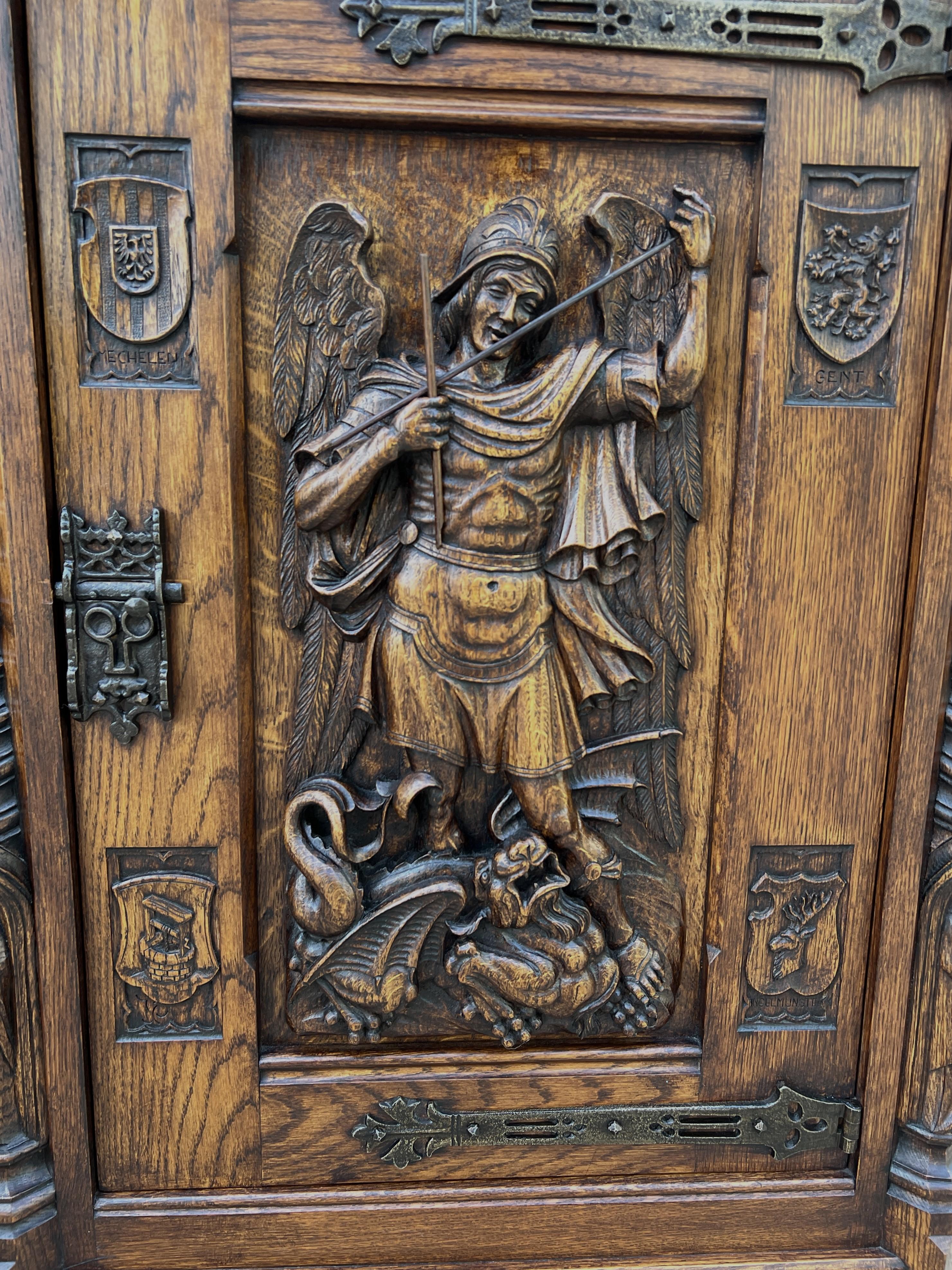 Antique French Cabinet Cupboard St. Michael Barley Twist Renaissance Lions 19thC 3