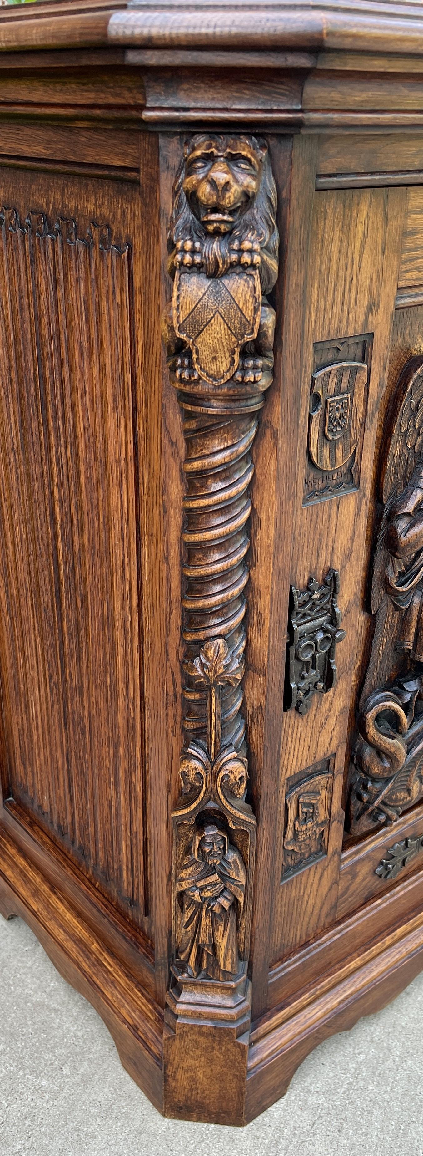 Antique French Cabinet Cupboard St. Michael Barley Twist Renaissance Lions 19thC 8