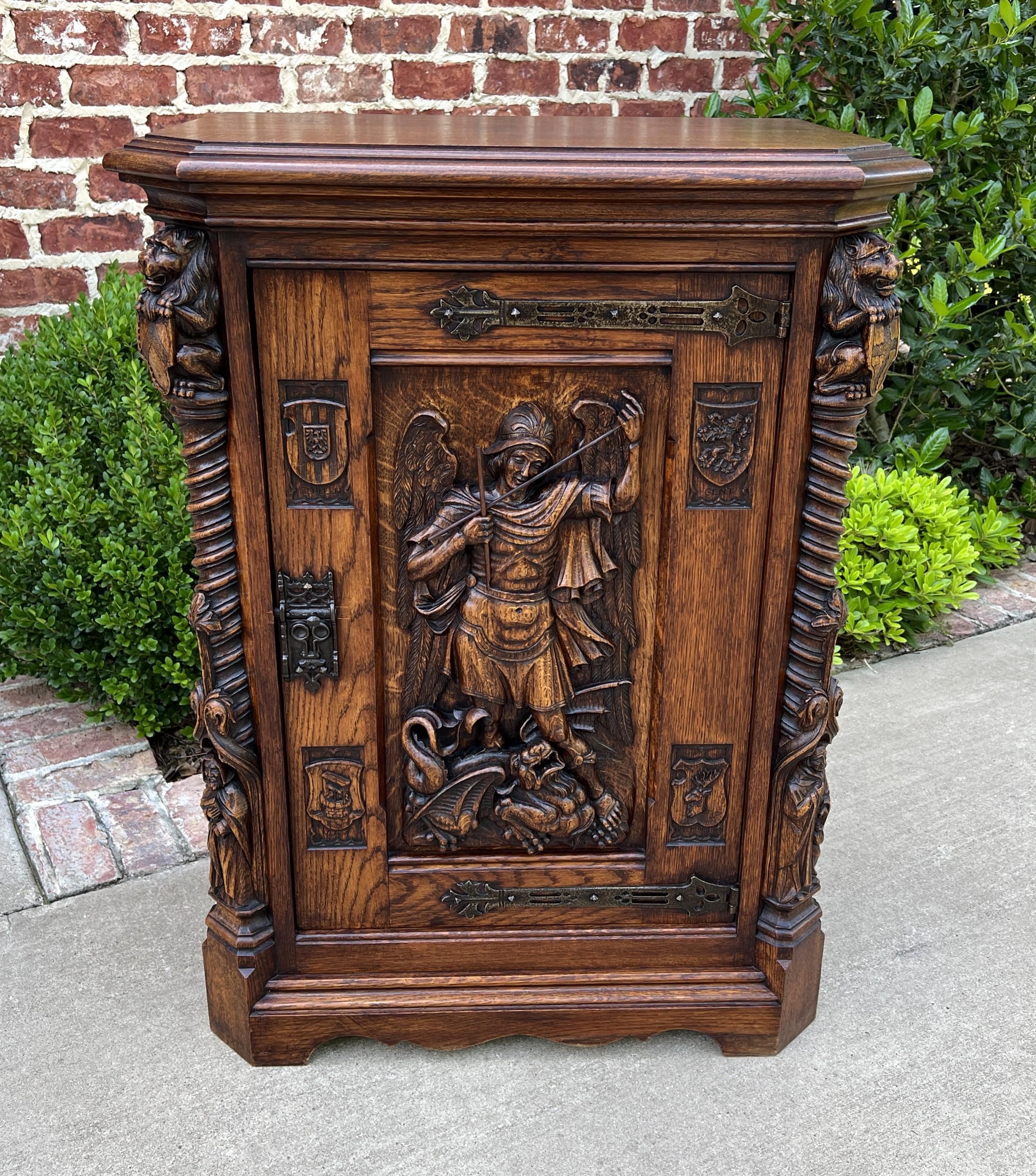 Antique French Cabinet Cupboard St. Michael Barley Twist Renaissance Lions 19thC 11