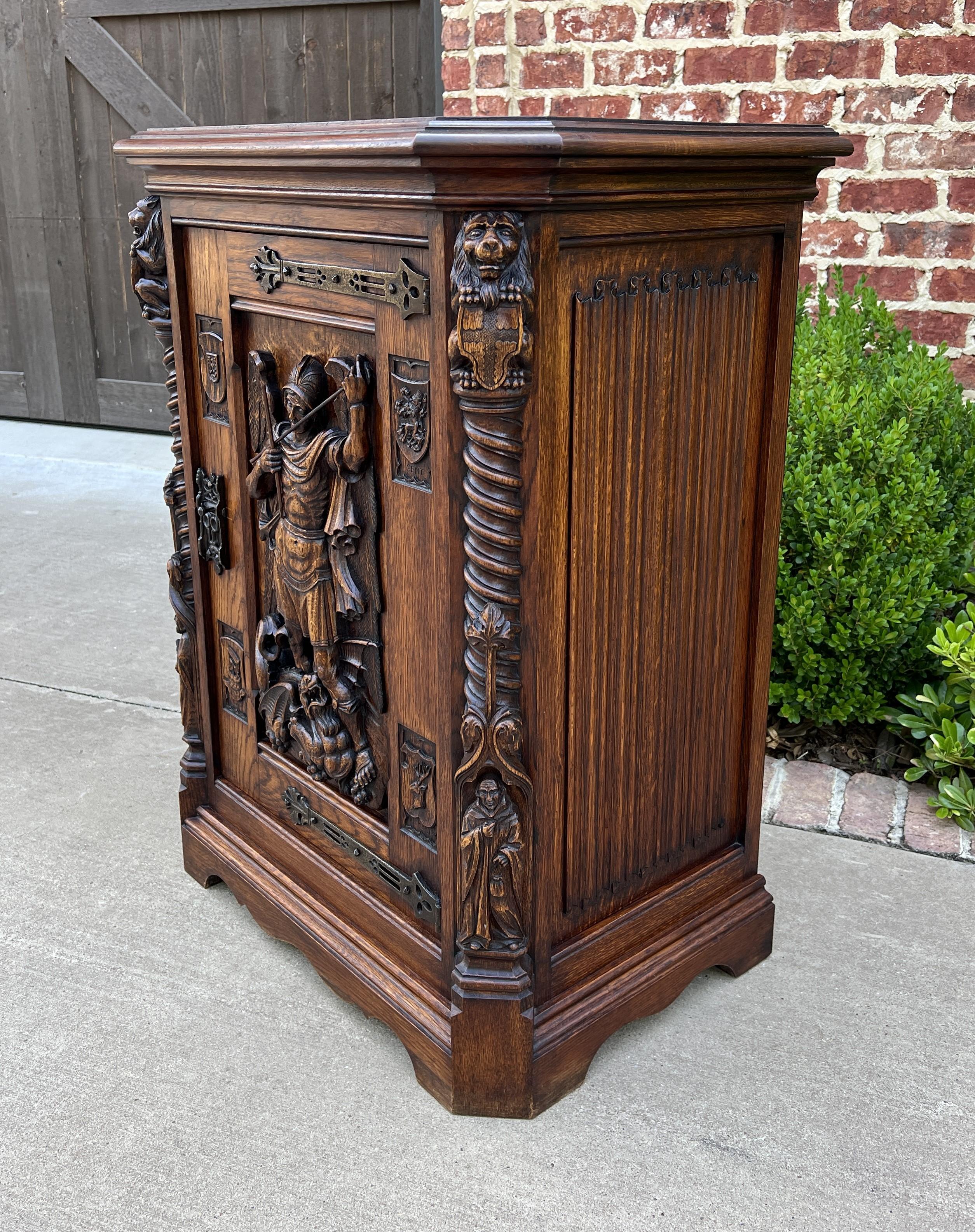 Antique French Cabinet Cupboard St. Michael Barley Twist Renaissance Lions 19thC In Good Condition In Tyler, TX