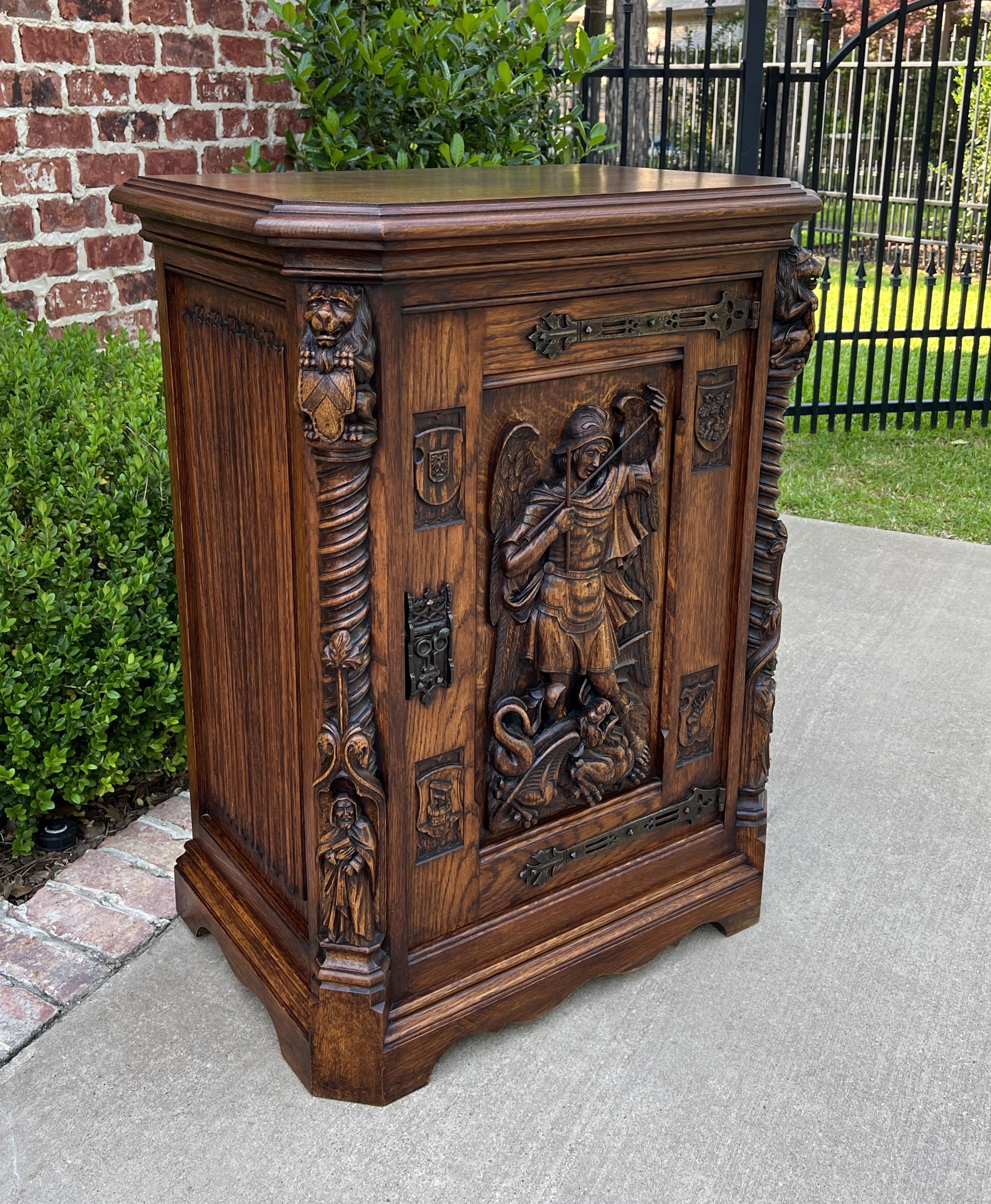 Antique French Cabinet Cupboard St. Michael Barley Twist Renaissance Lions 19thC 1