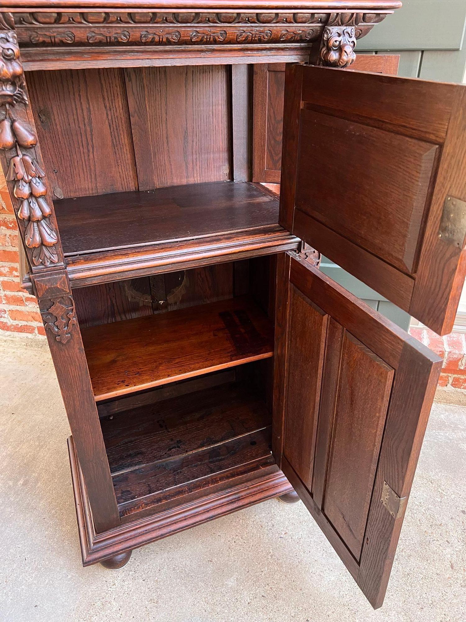 Antique French Cabinet Renaissance Carved Oak Bookcase Wine Cellarette Sideboard For Sale 12