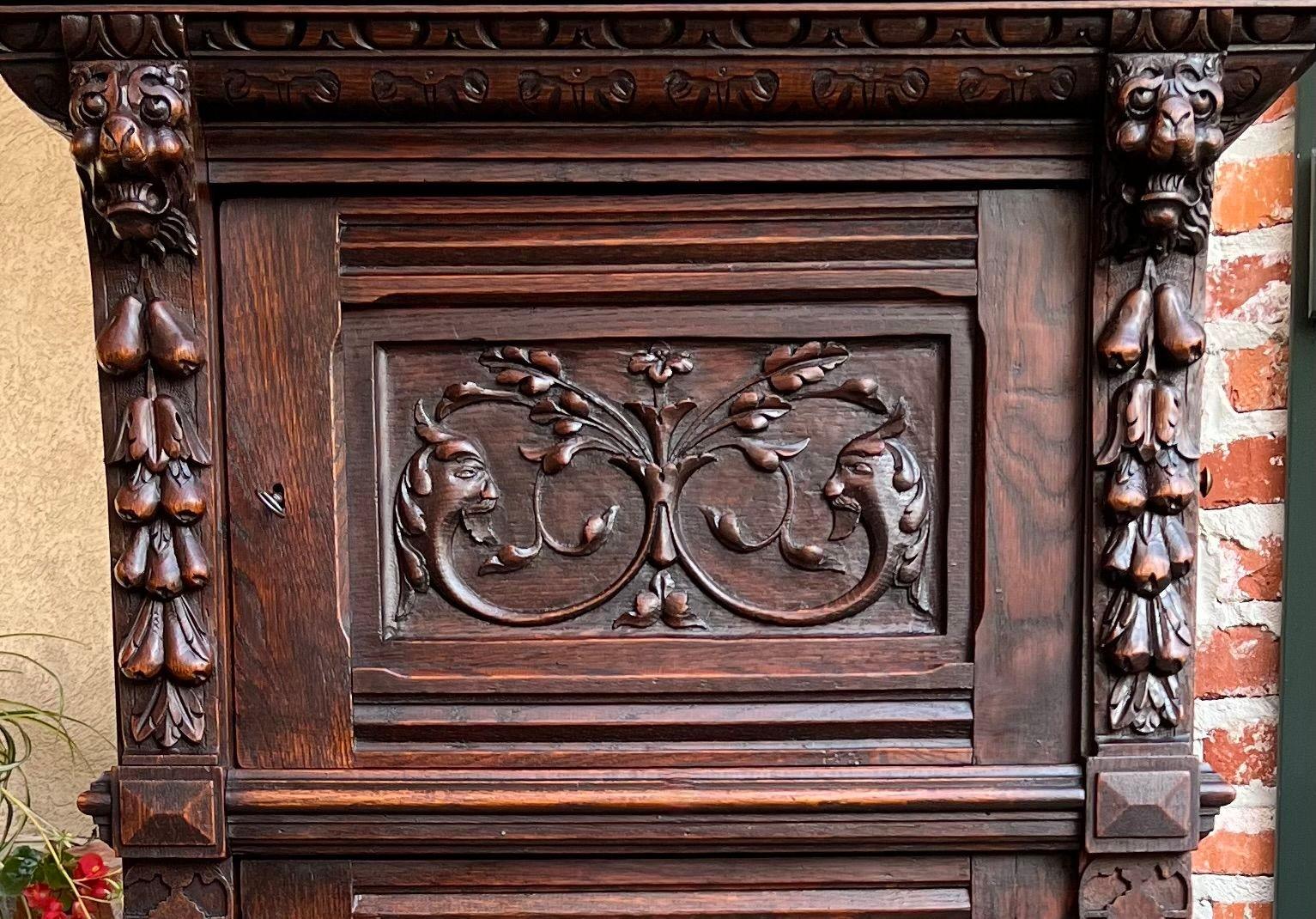 19th Century Antique French Cabinet Renaissance Carved Oak Bookcase Wine Cellarette Sideboard For Sale