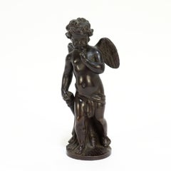 Antique French Cabinet Size Bronzo di Cupido con faretra di Arrow
