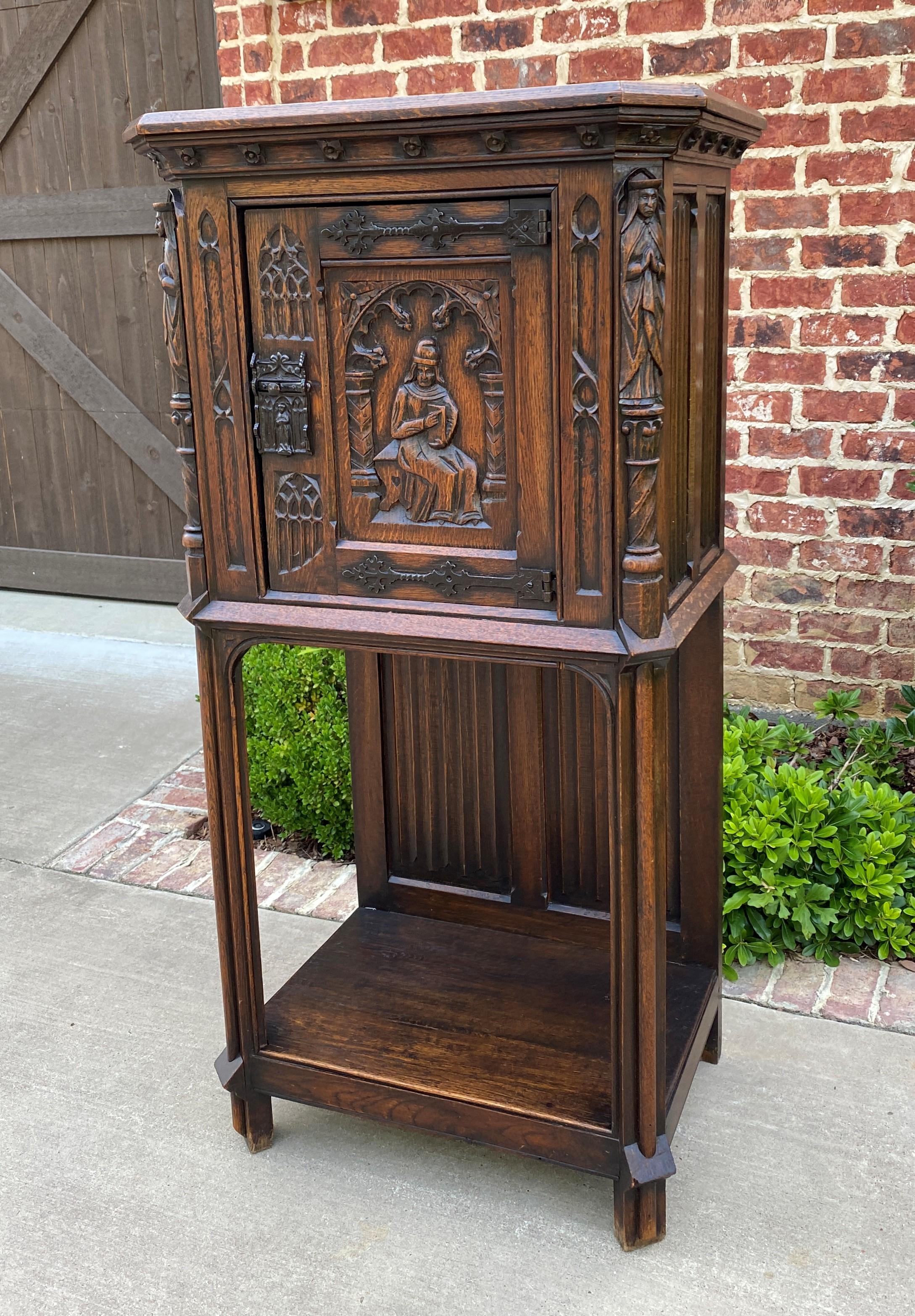 Antique French Cabinet Vestry Altar Wine Bar Sacristy Cabinet Gothic Oak Small 3