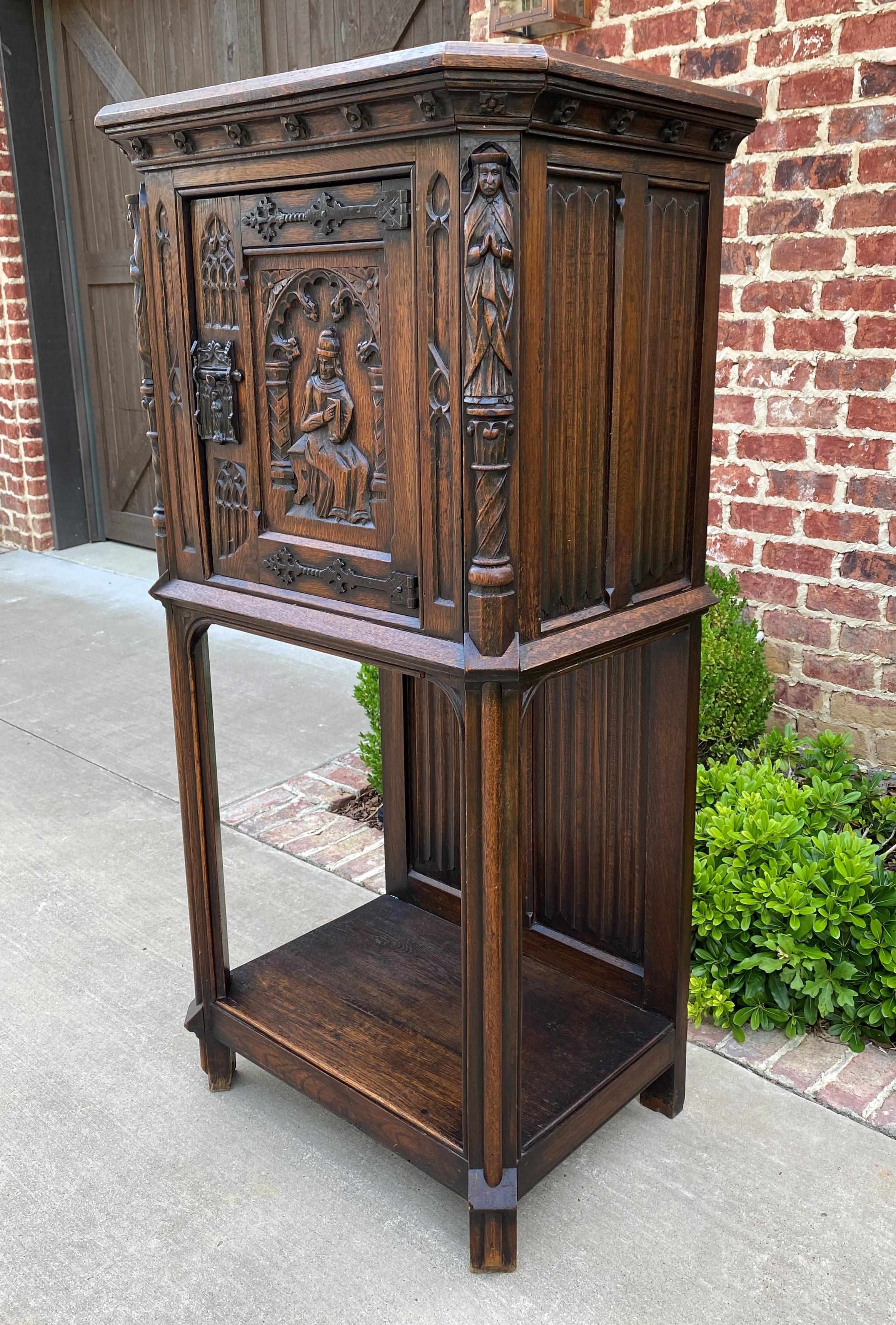 19th Century Antique French Cabinet Vestry Altar Wine Bar Sacristy Cabinet Gothic Oak Small