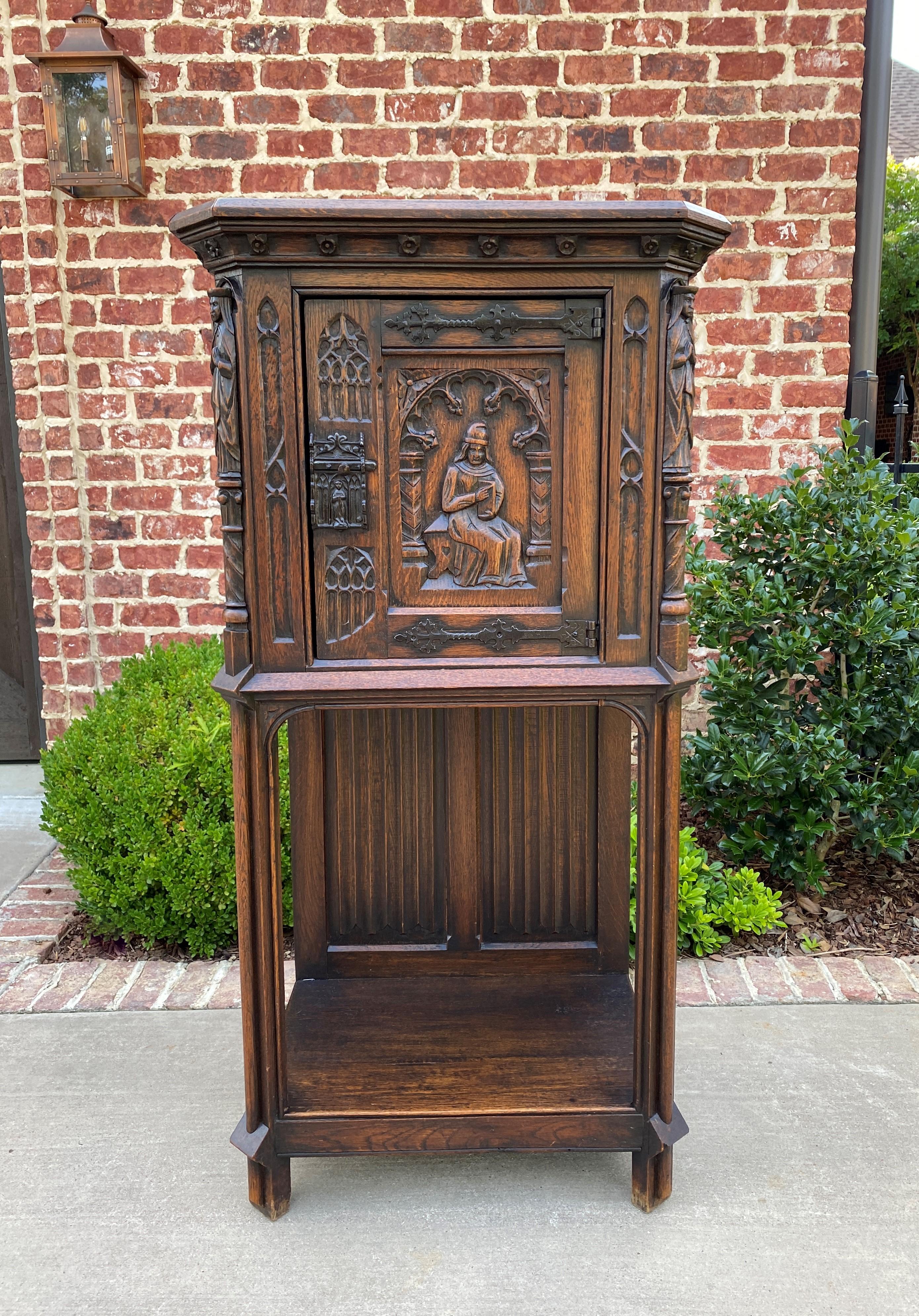 Antique French Cabinet Vestry Altar Wine Bar Sacristy Cabinet Gothic Oak Small 1