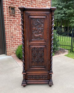 Antique French Cabinet Wardrobe Armoire Bonnetiere Oak Gothic Barley Twist 19thc