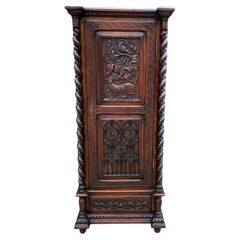 Antique French Cabinet Wardrobe Armoire Bonnetiere Oak Gothic Barley Twist 19thc