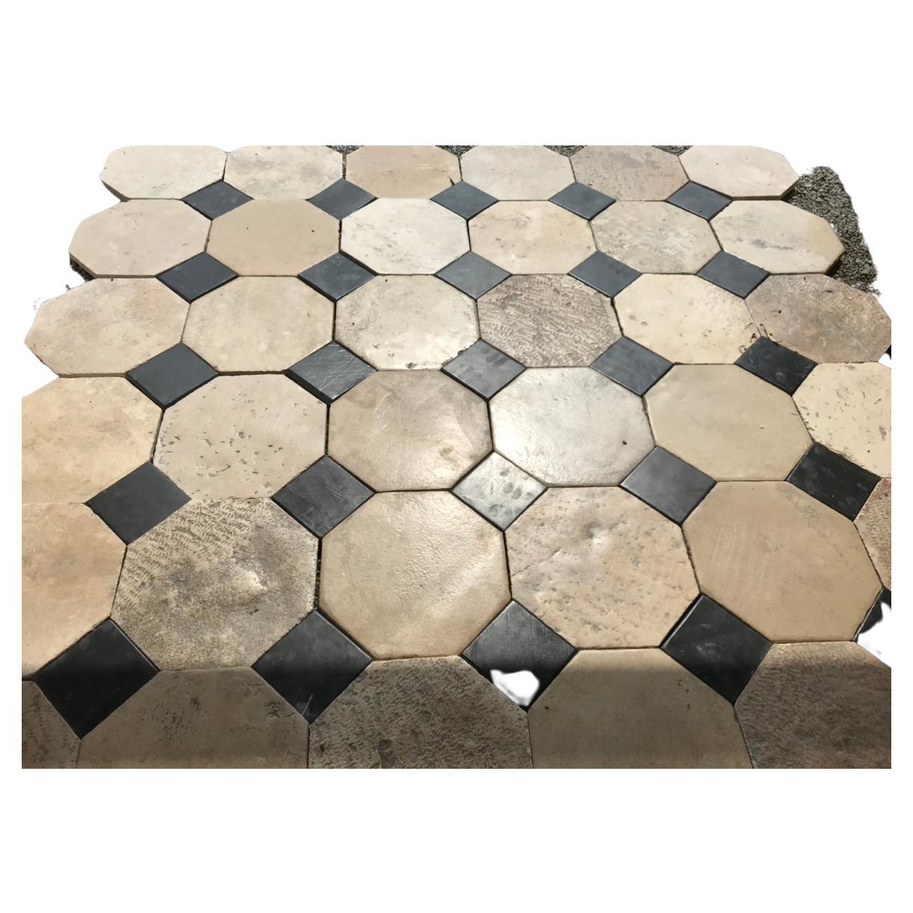 Antique French Cabochon in Bourgogne Limestone Flooring, 18th Century For Sale