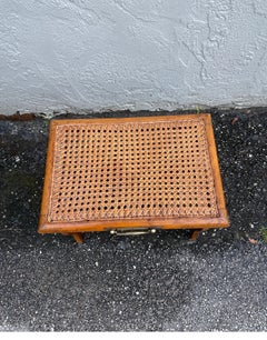 Antique French Campaign Folding Stool, Cane & Fruitwood, Circa 1860