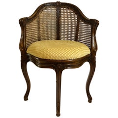 Antique French Walnut Cane Back Corner Chair