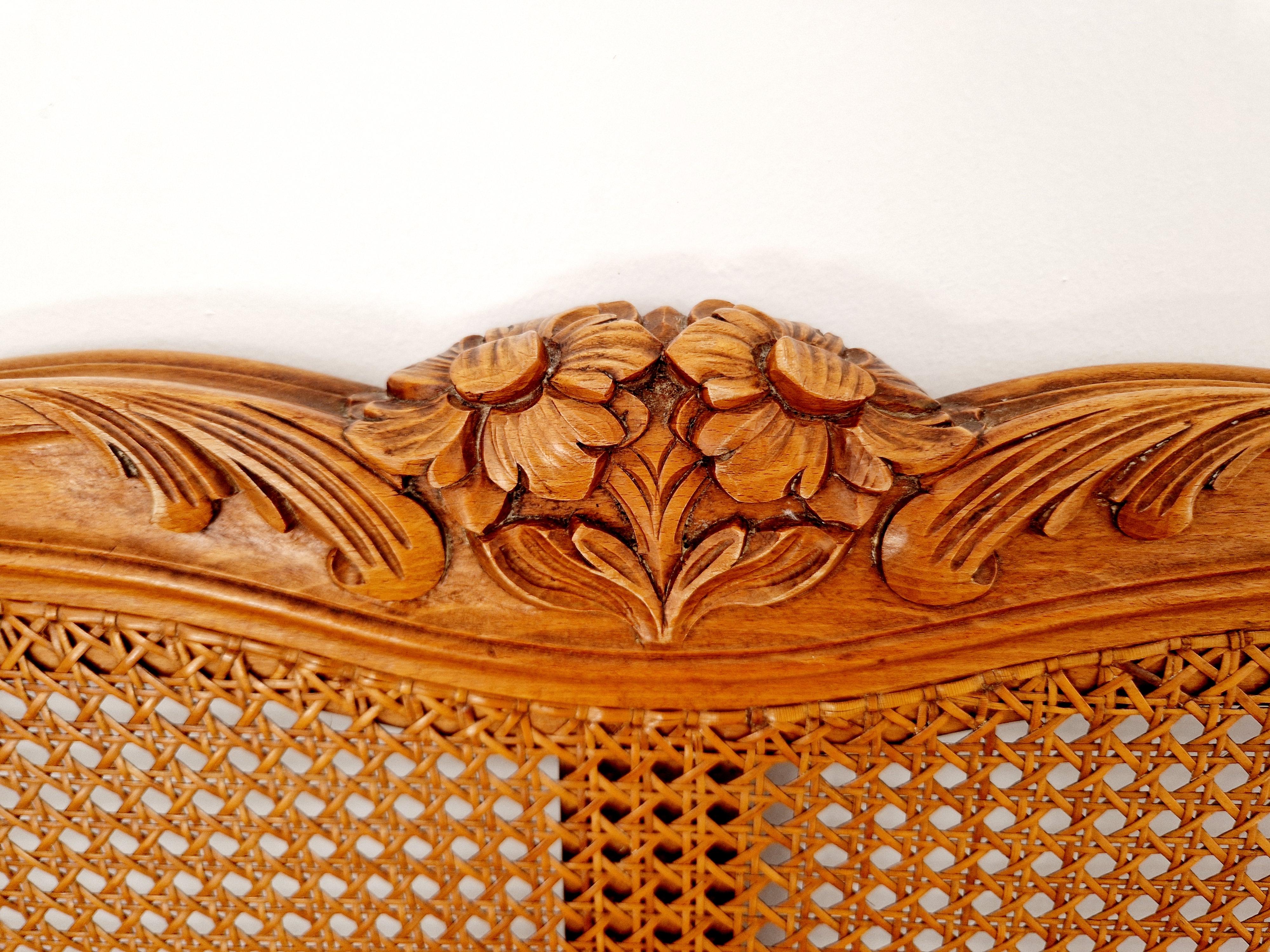 Varnished French Louis XV Style Brown Cane Corbeille Bed