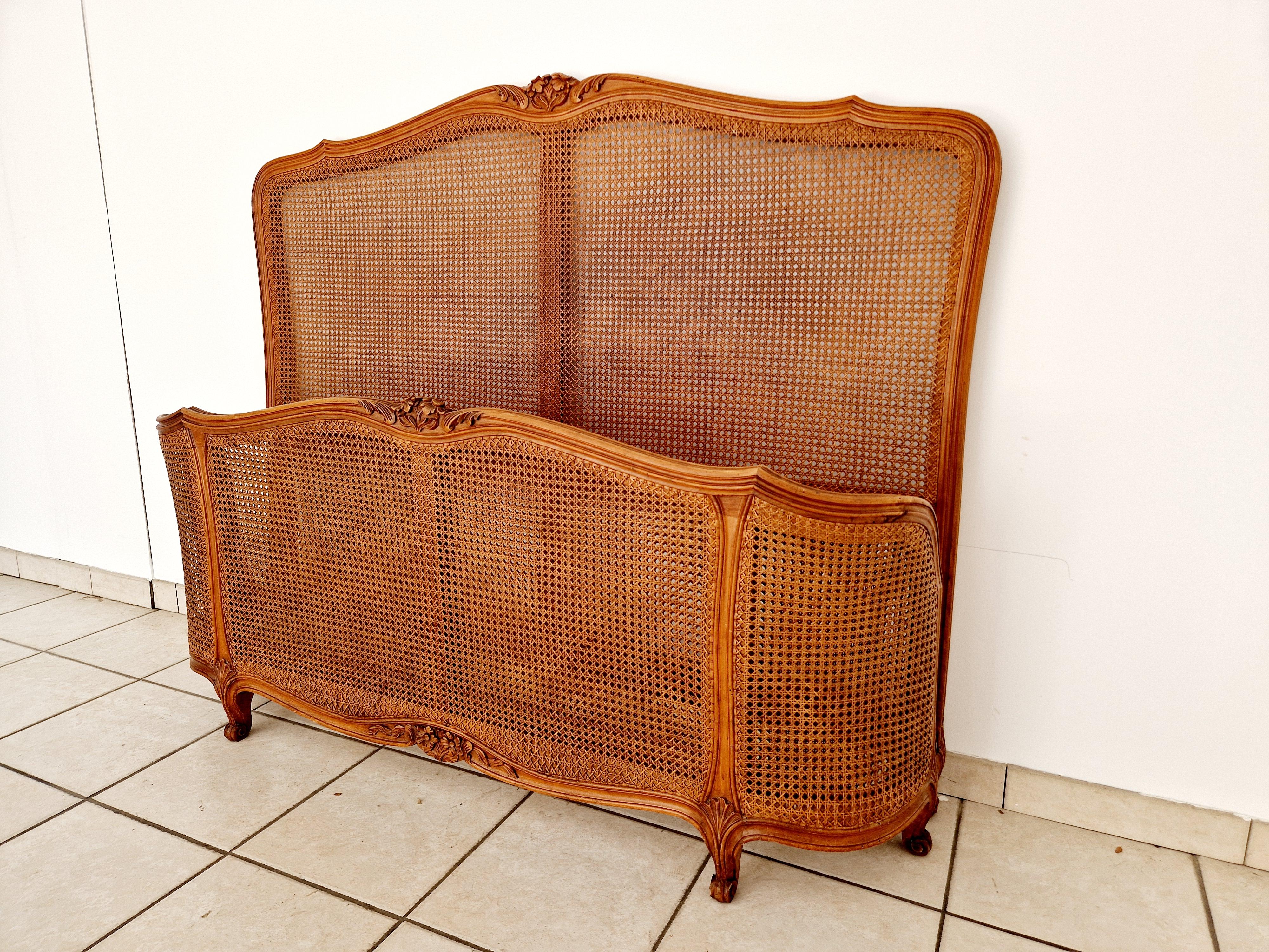 French Louis XV Style Brown Cane Corbeille Bed 3